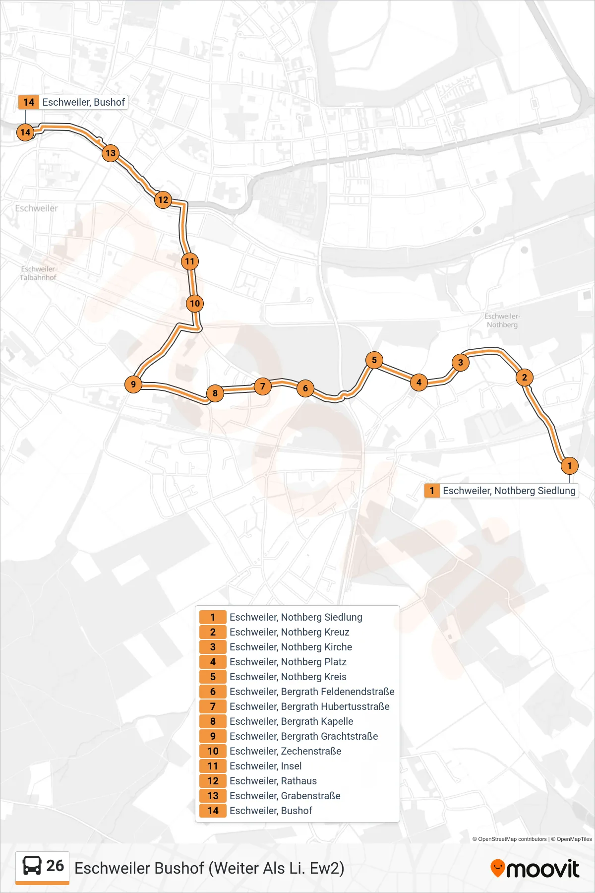 Linie 26 (Bus) Richtung Eschweiler Bushof (Weiter Als Li. Ew2): Route und Haltestellen auf der Karte