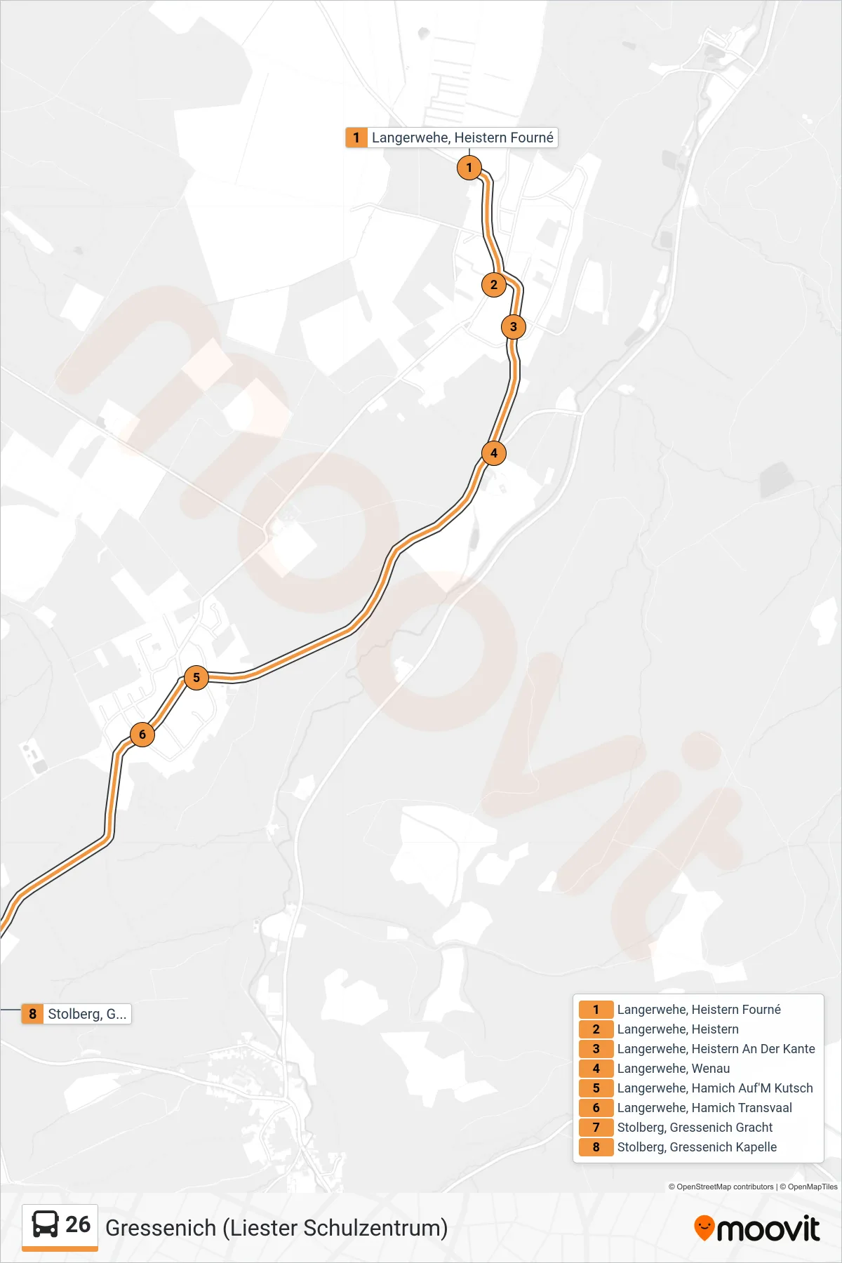 26 bus Line (Gressenich (Liester Schulzentrum)) route and stops on a map