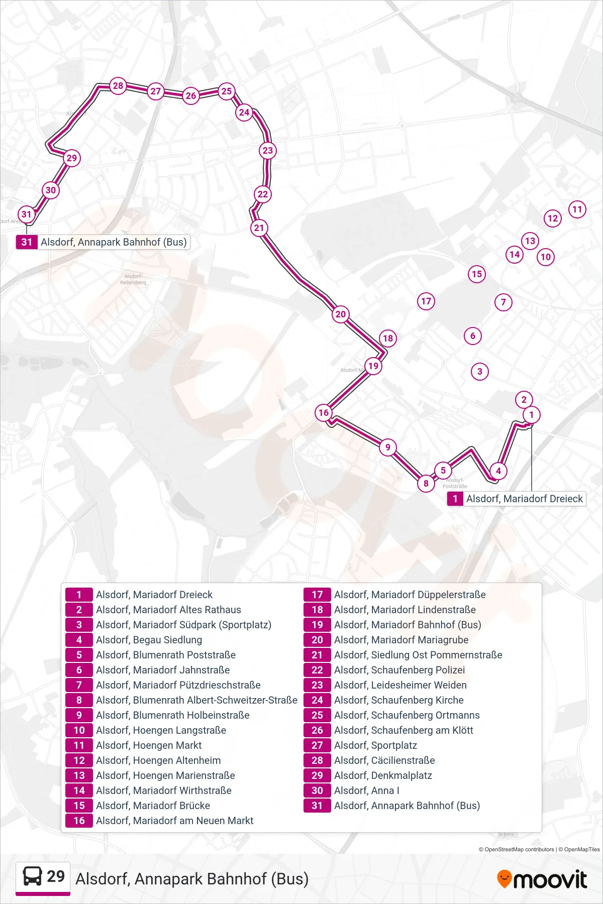 Linie 29 (Bus) Richtung Alsdorf, Annapark Bahnhof (Bus): Route und Haltestellen auf der Karte