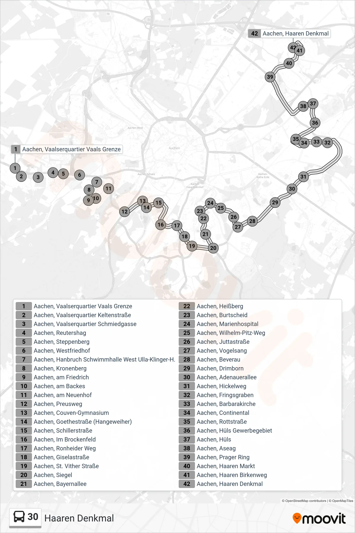 Linie 30 (Bus) Richtung Haaren Denkmal: Route und Haltestellen auf der Karte