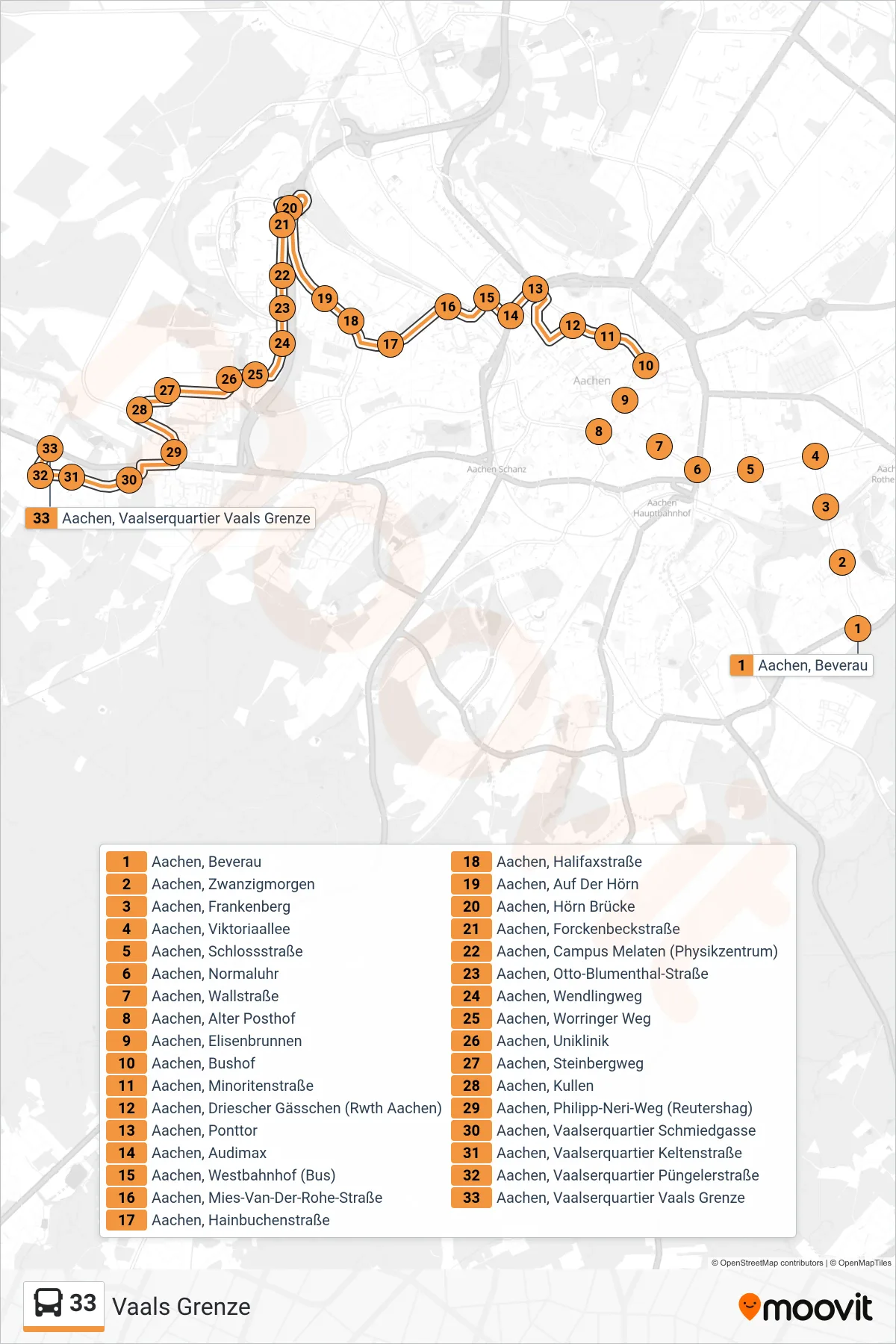 Linie 33 (Bus) Richtung Vaals Grenze: Route und Haltestellen auf der Karte