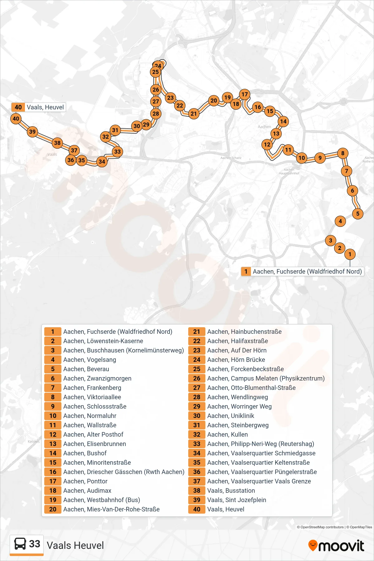 Linie 33 (Bus) Richtung Vaals Heuvel: Route und Haltestellen auf der Karte