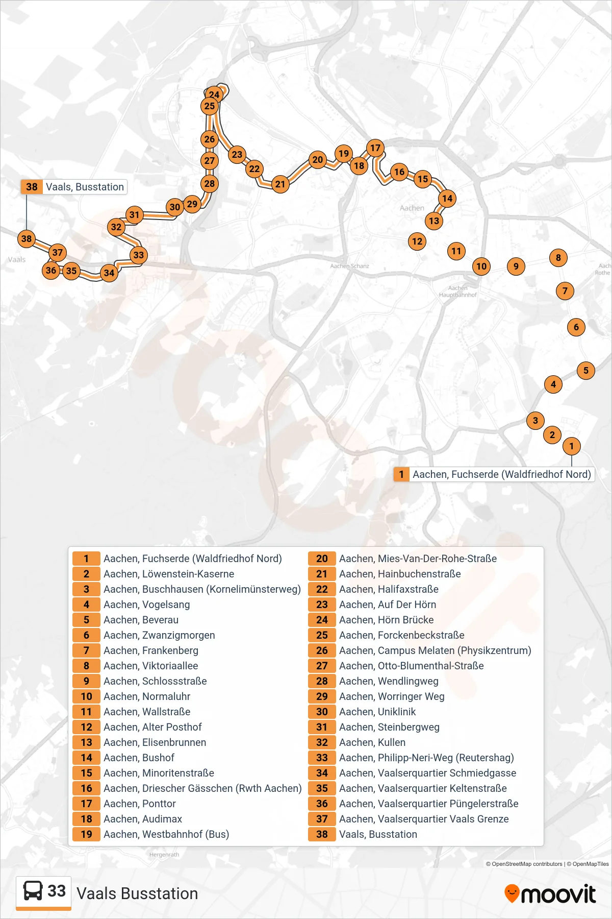 Linie 33 (Bus) Richtung Vaals Busstation: Route und Haltestellen auf der Karte