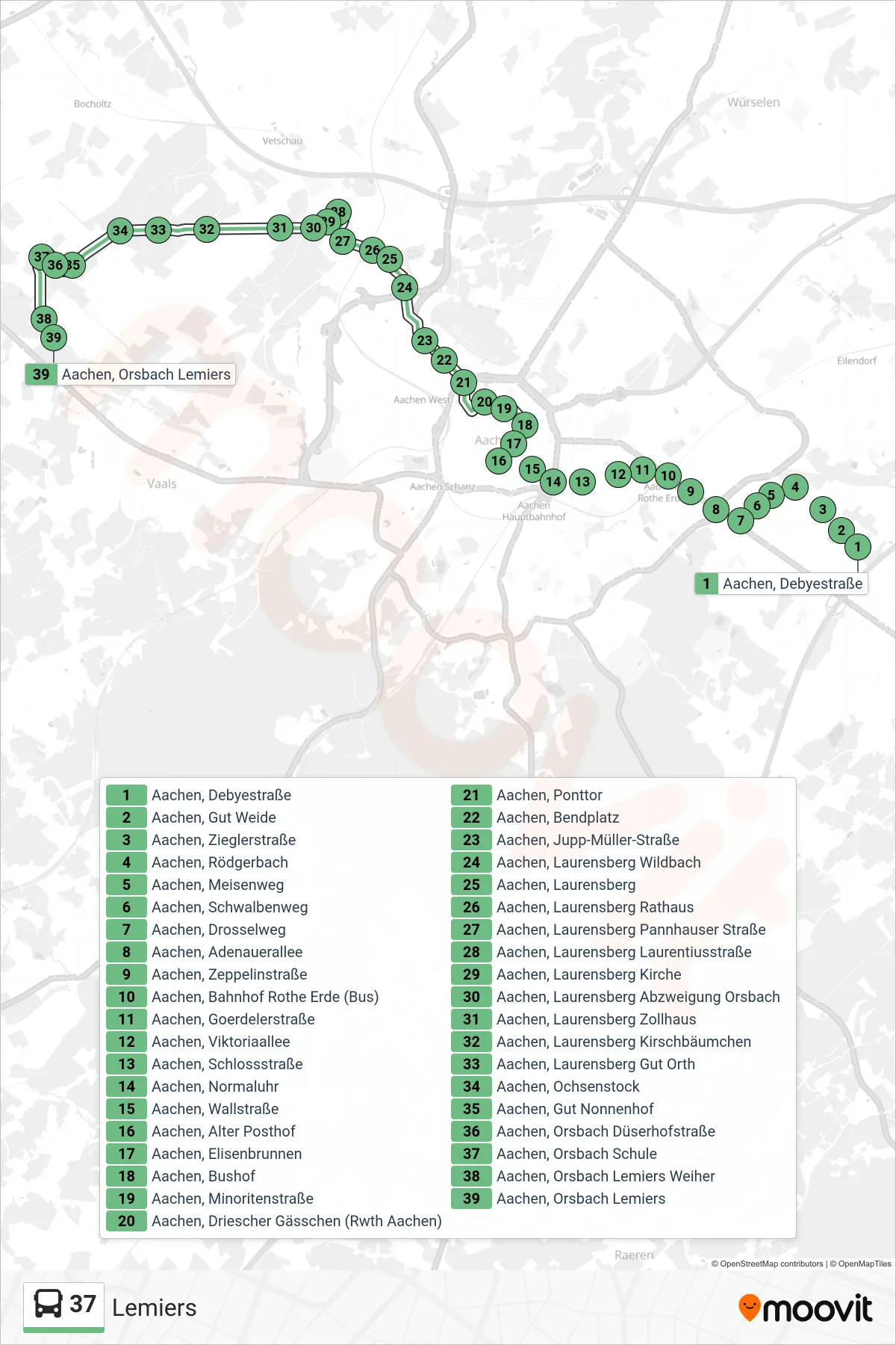 Linie 37 (Bus) Richtung Lemiers: Route und Haltestellen auf der Karte