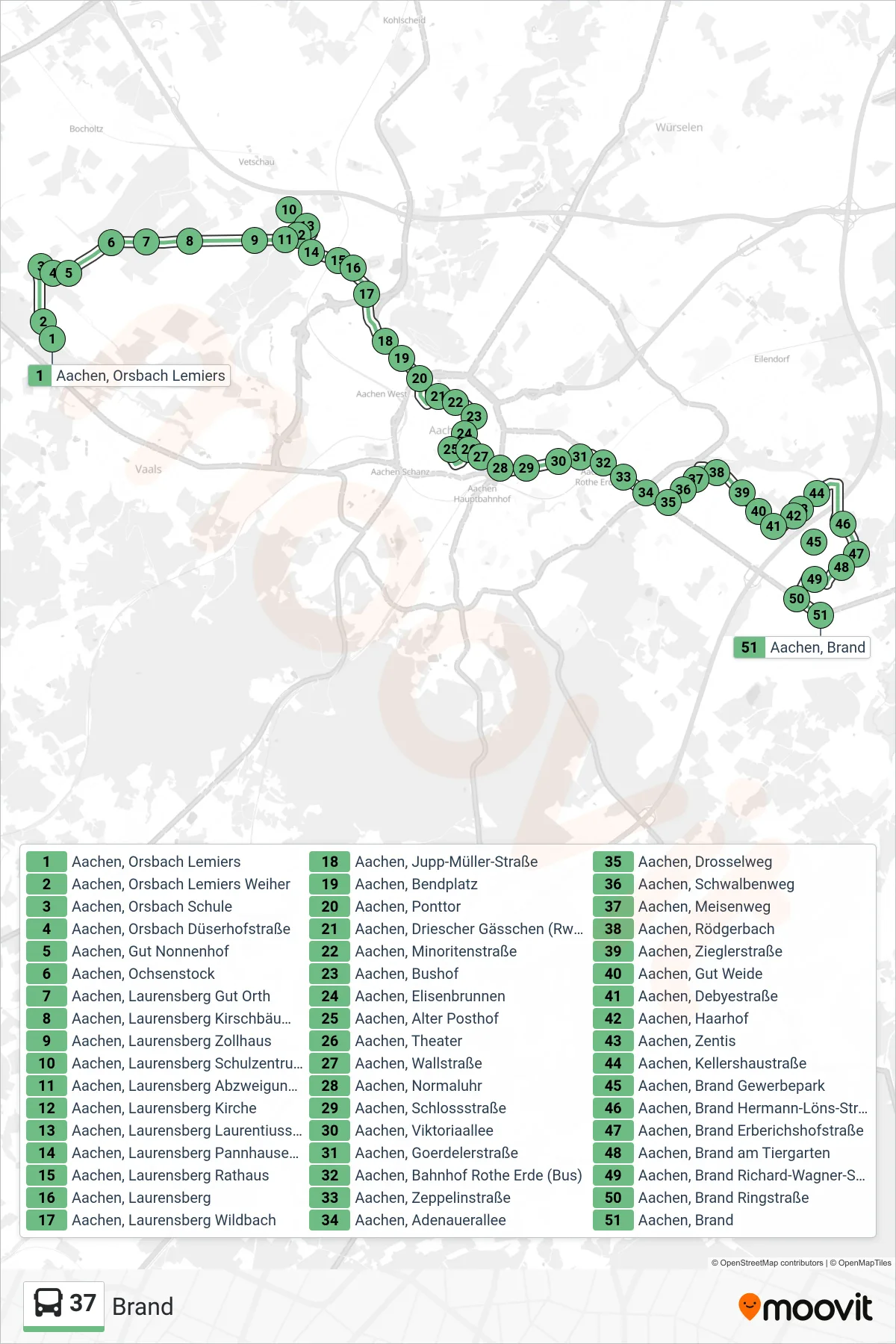 Linie 37 (Bus) Richtung Brand: Route und Haltestellen auf der Karte