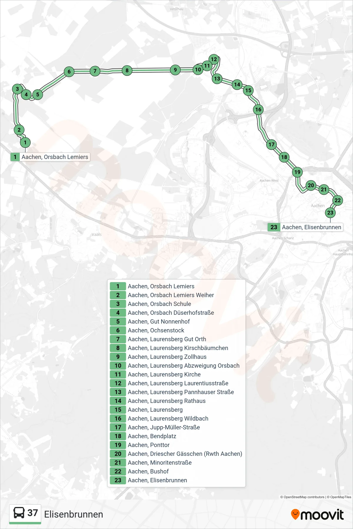Linie 37 (Bus) Richtung Elisenbrunnen: Route und Haltestellen auf der Karte