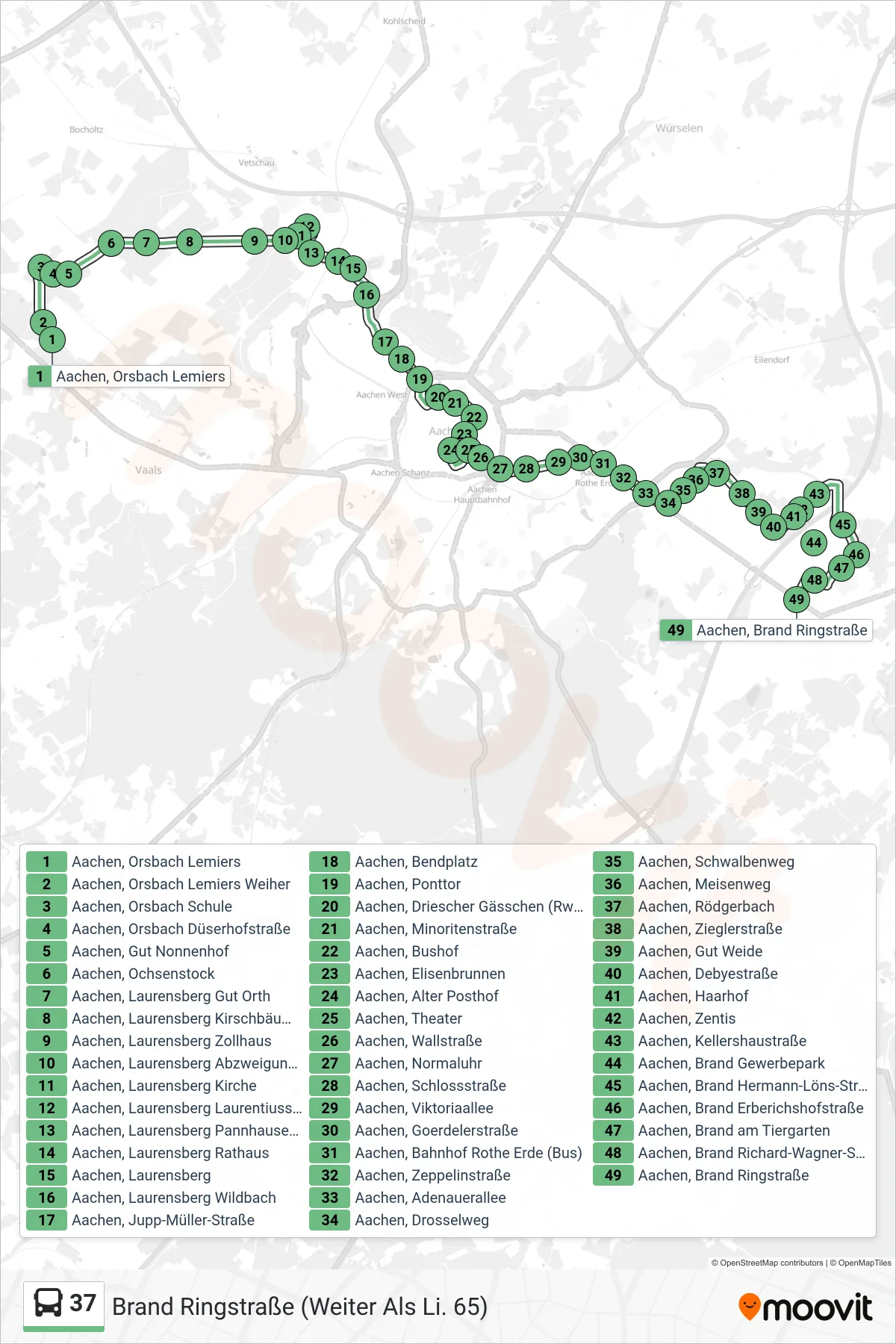 Linie 37 (Bus) Richtung Brand Ringstraße (Weiter Als Li. 65): Route und Haltestellen auf der Karte