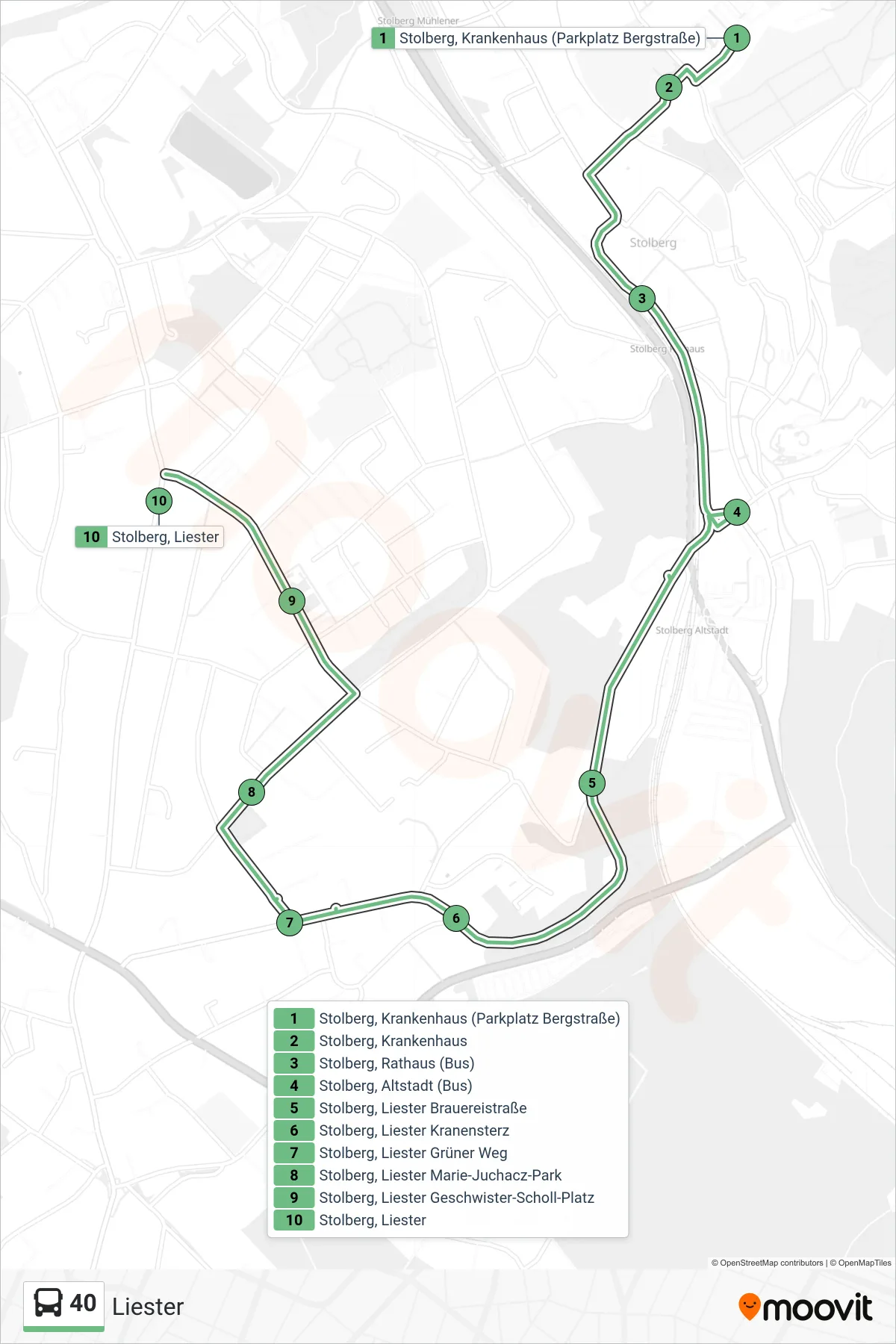 Linie 40 (Bus) Richtung Liester: Route und Haltestellen auf der Karte