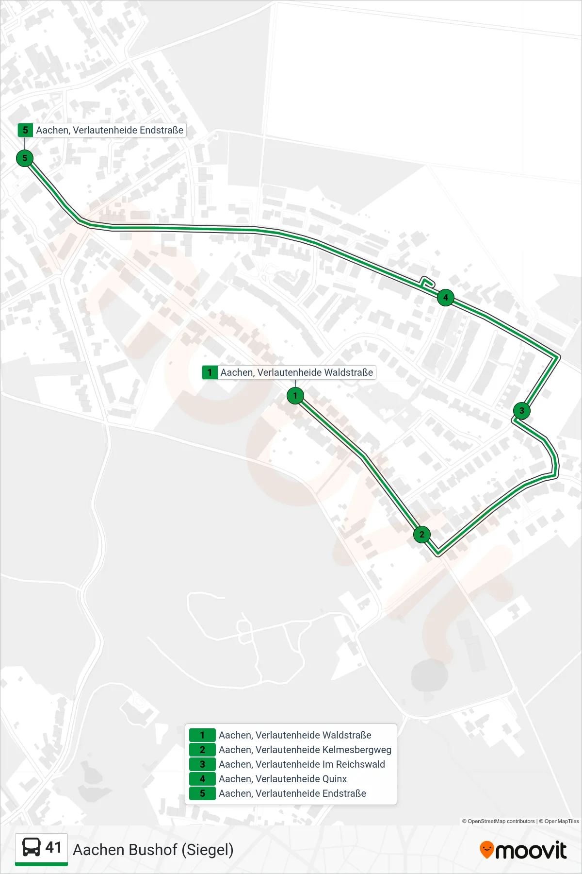 Linie 41 (Bus) Richtung Aachen Bushof (Siegel): Route und Haltestellen auf der Karte