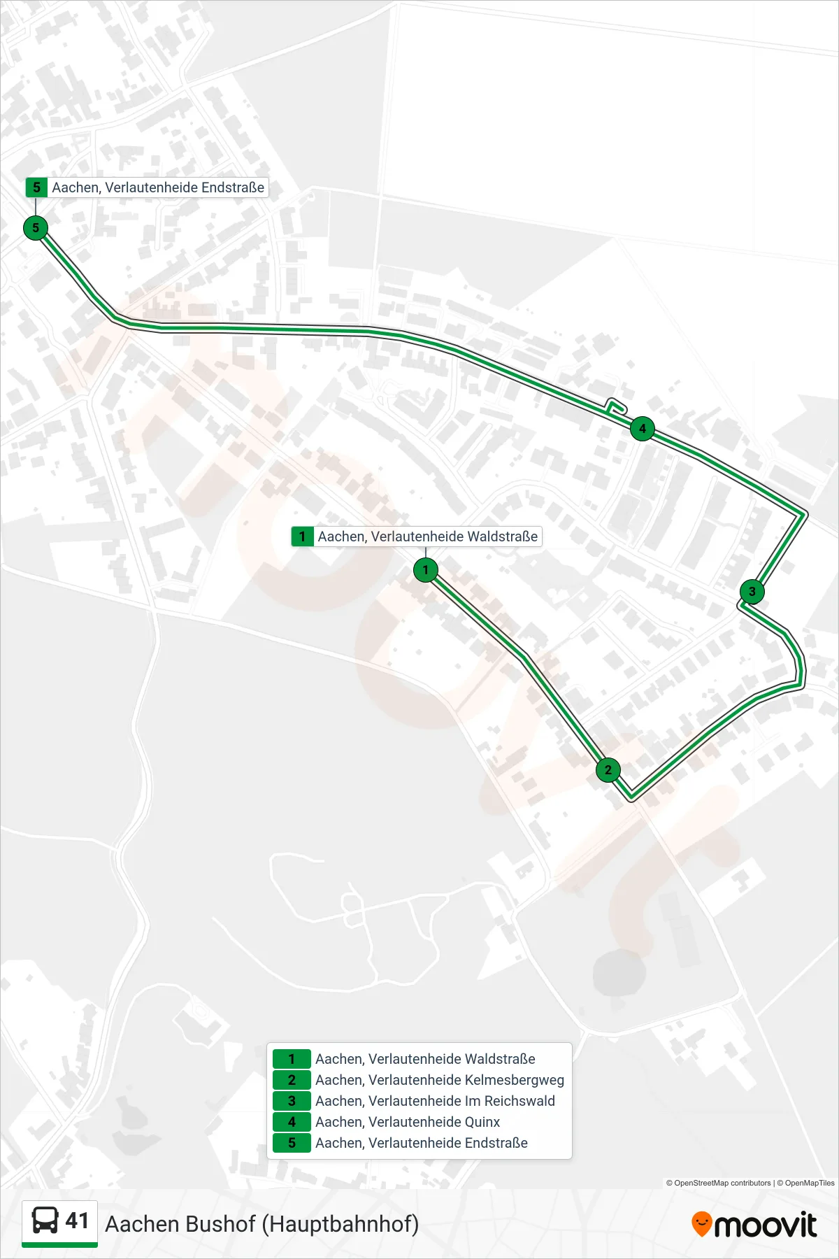 Linie 41 (Bus) Richtung Aachen Bushof (Hauptbahnhof): Route und Haltestellen auf der Karte