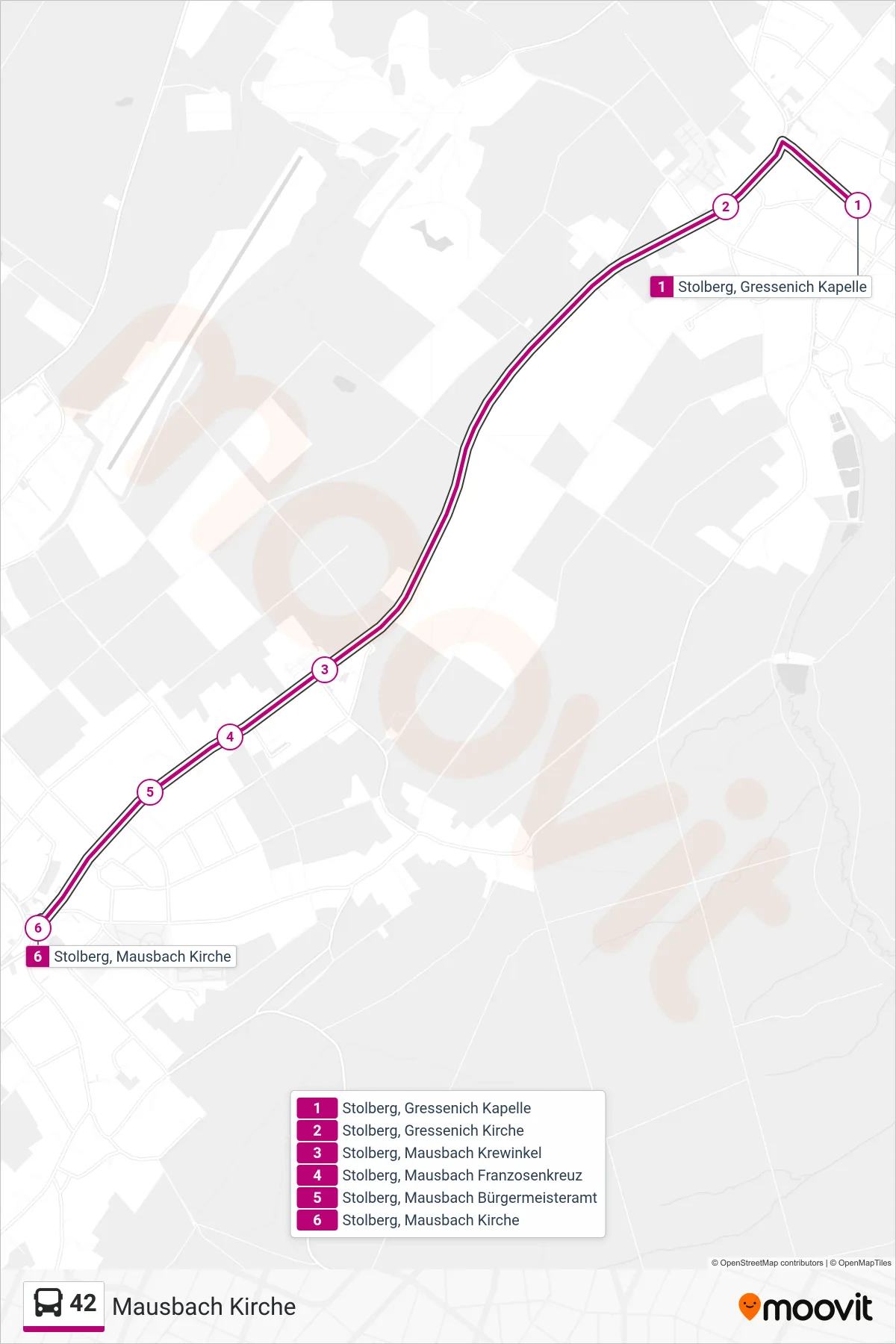 Linie 42 (Bus) Richtung Mausbach Kirche: Route und Haltestellen auf der Karte