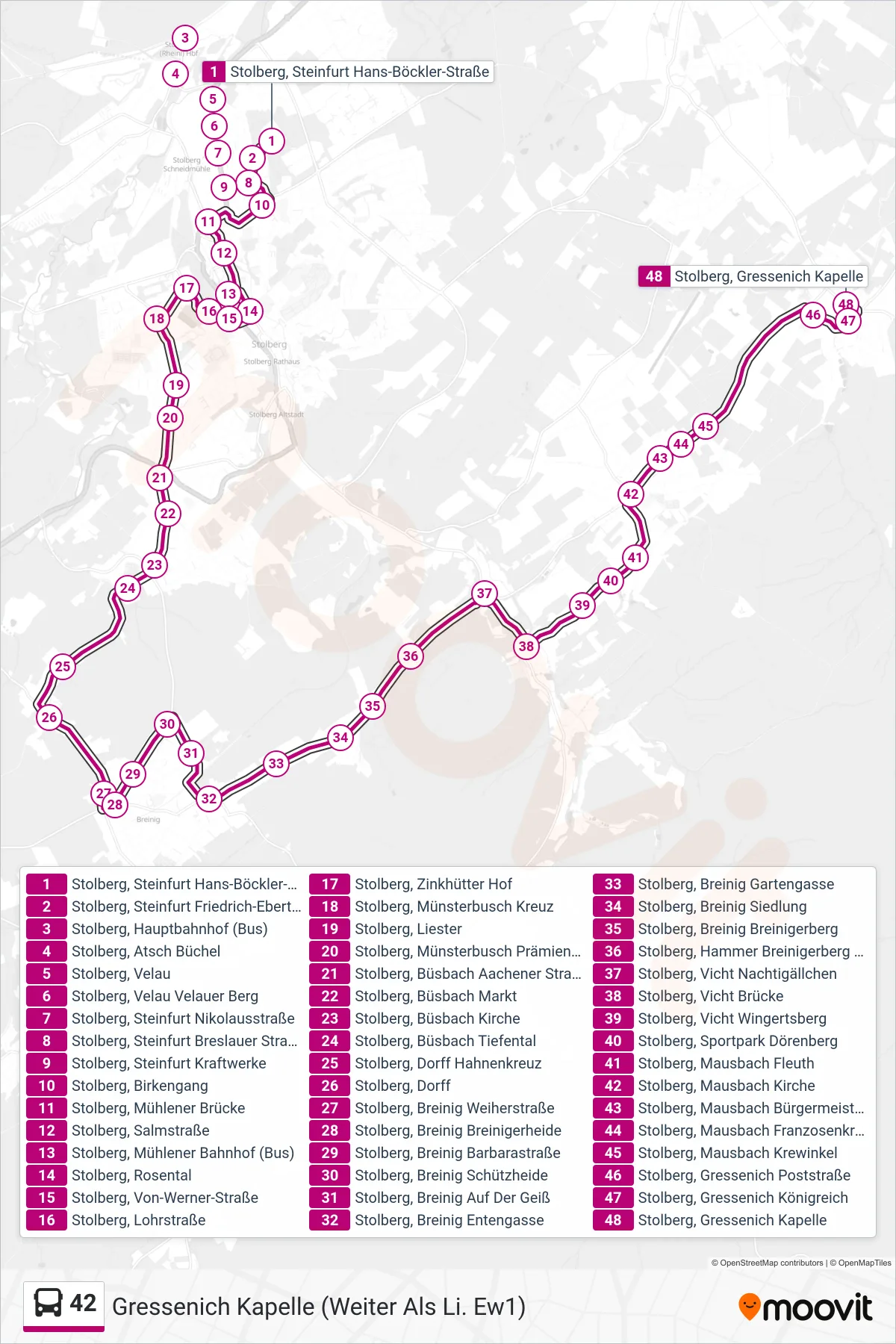 Linie 42 (Bus) Richtung Gressenich Kapelle (Weiter Als Li. Ew1): Route und Haltestellen auf der Karte