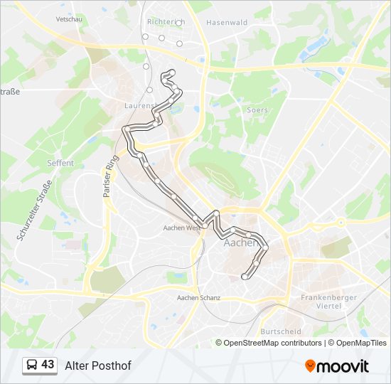 Автобус 43: карта маршрута