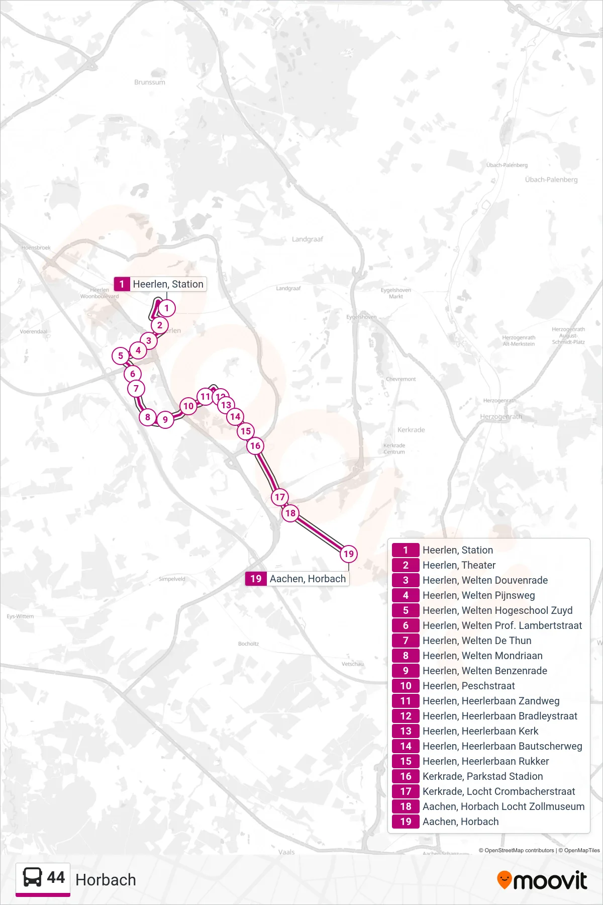 Linie 44 (Bus) Richtung Horbach: Route und Haltestellen auf der Karte