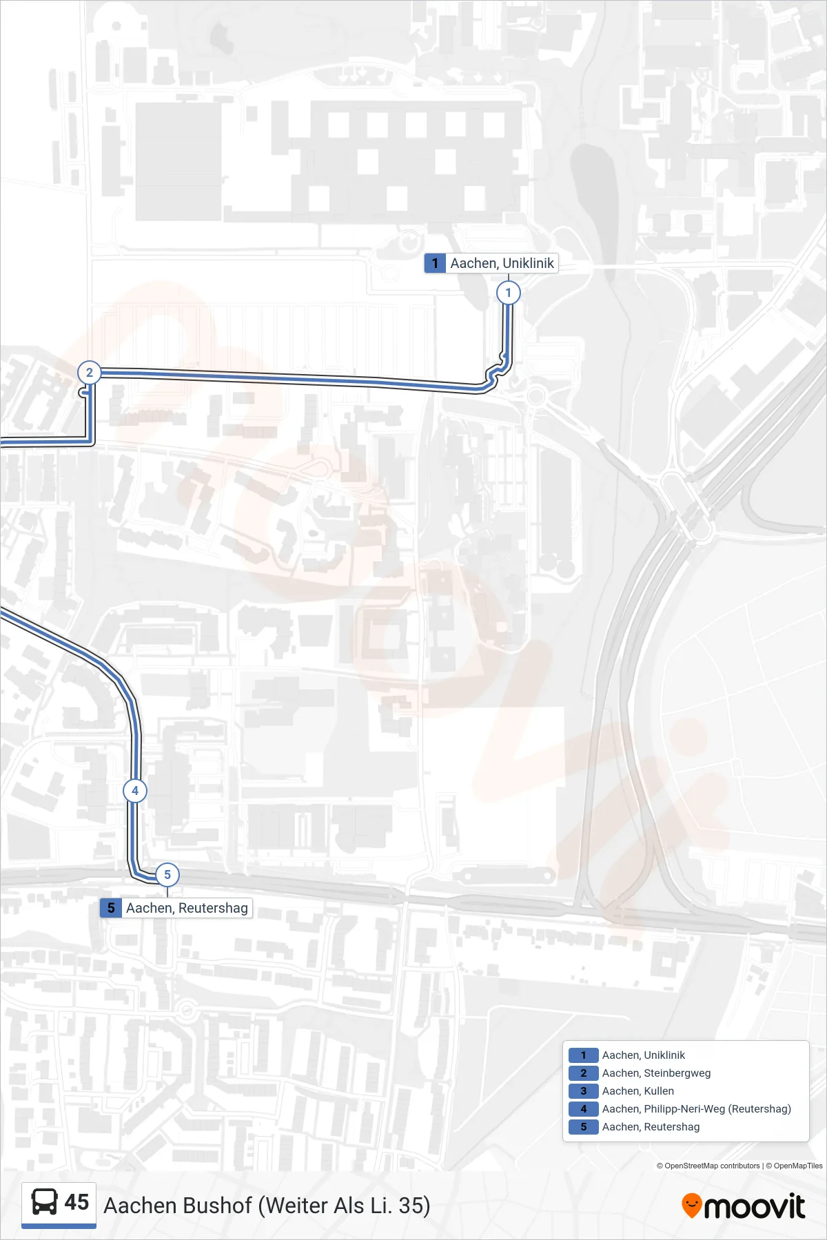 Linie 45 (Bus) Richtung Aachen Bushof (Weiter Als Li. 35): Route und Haltestellen auf der Karte