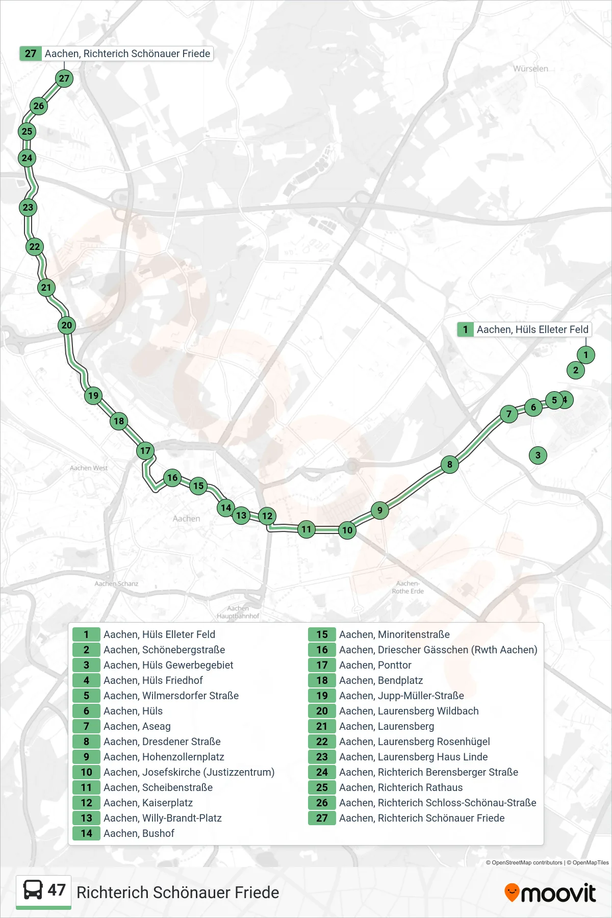 Linie 47 (Bus) Richtung Richterich Schönauer Friede: Route und Haltestellen auf der Karte