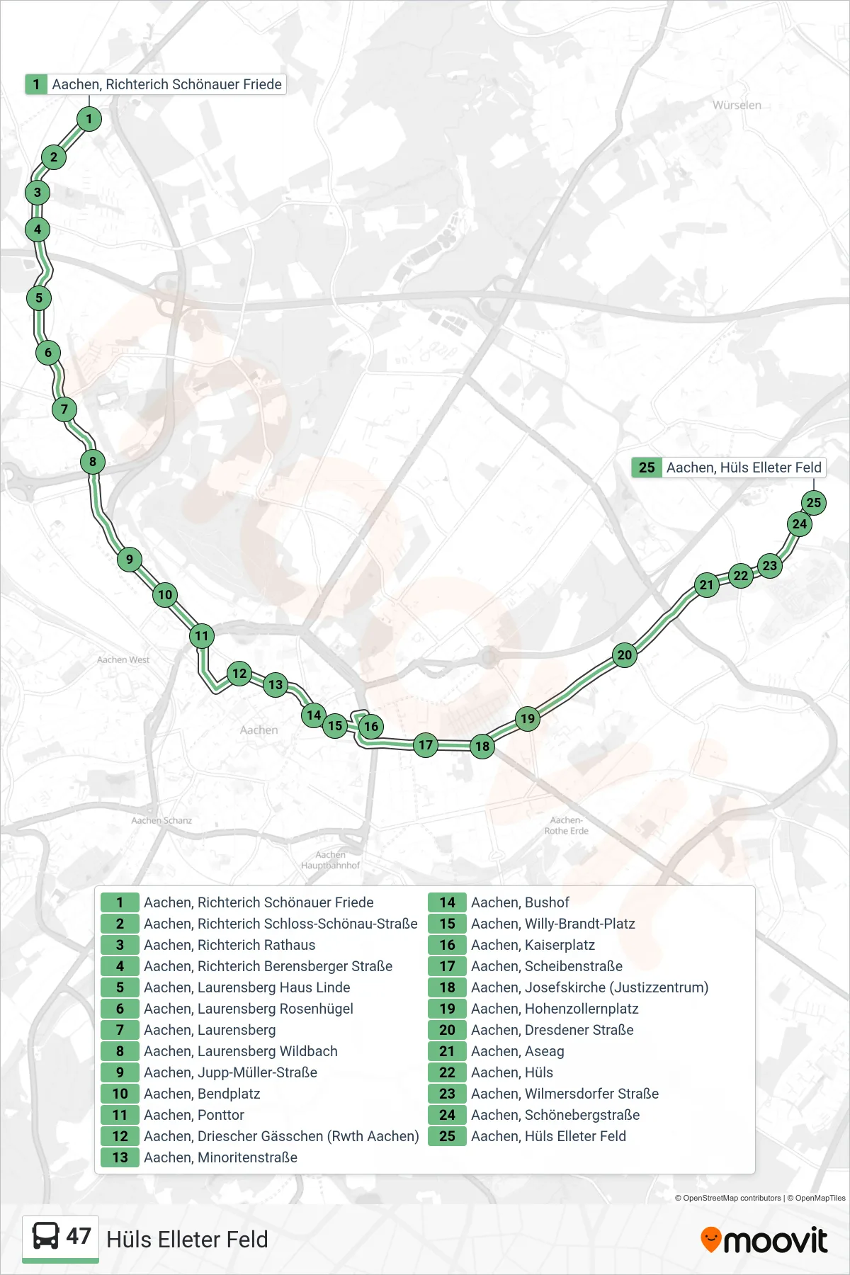 Linie 47 (Bus) Richtung Hüls Elleter Feld: Route und Haltestellen auf der Karte