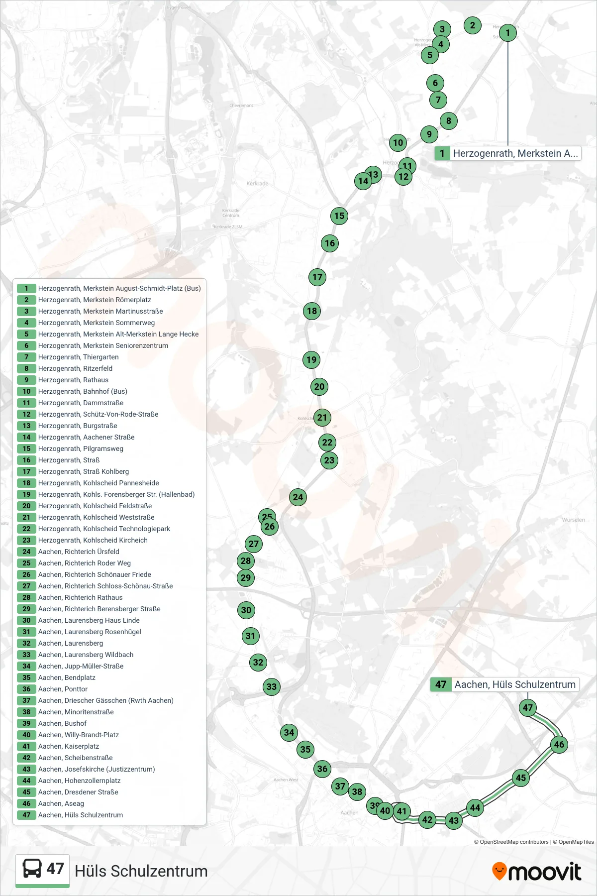 Linie 47 (Bus) Richtung Hüls Schulzentrum: Route und Haltestellen auf der Karte