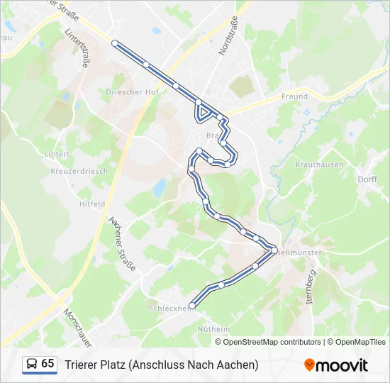 Автобус 65: карта маршрута