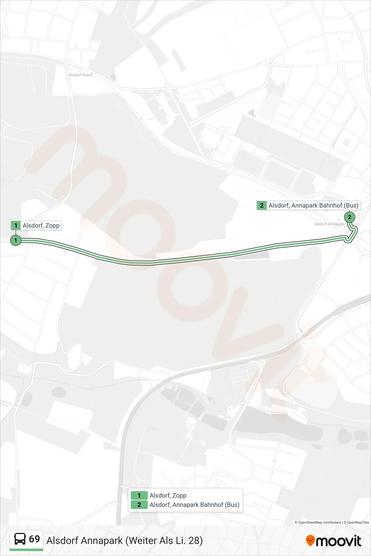 Linie 69 (Bus) Richtung Alsdorf Annapark (Weiter Als Li. 28): Route und Haltestellen auf der Karte