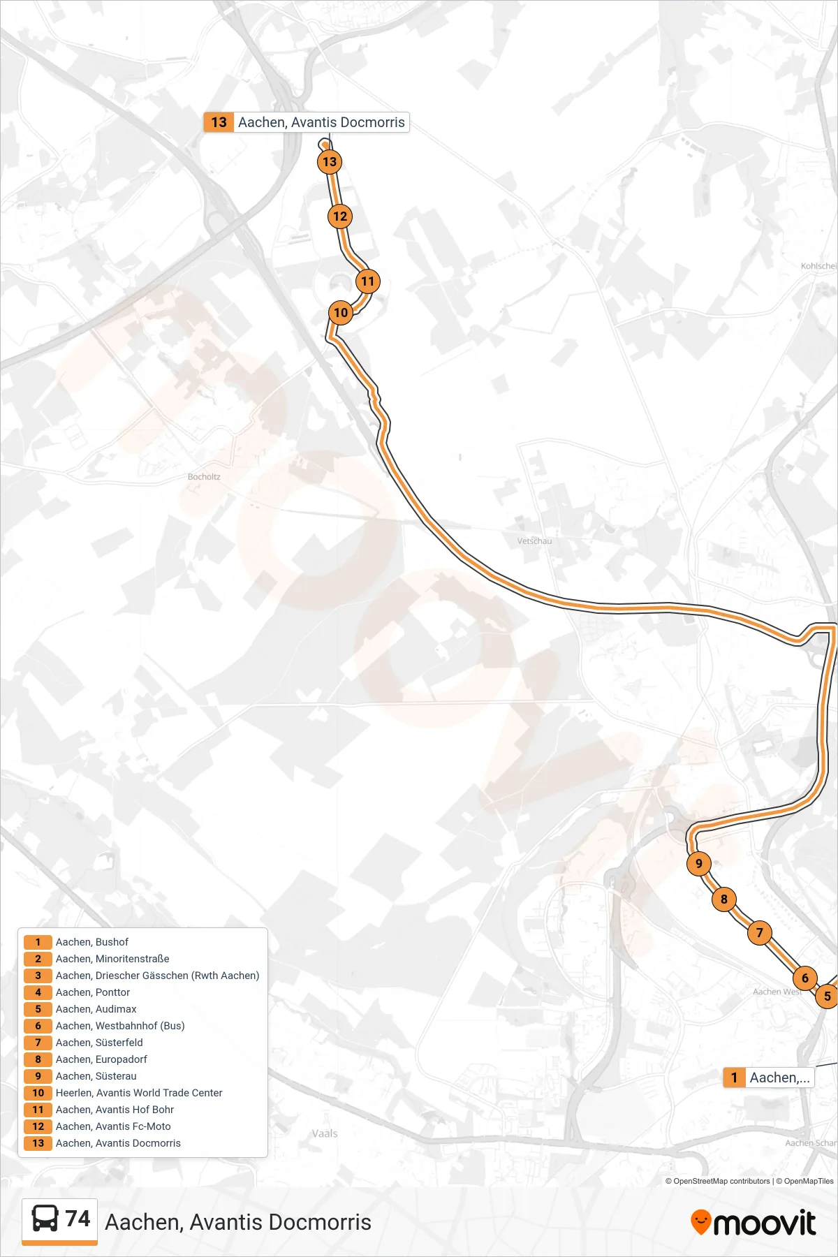 Linie 74 (Bus) Richtung Aachen, Avantis Docmorris: Route und Haltestellen auf der Karte