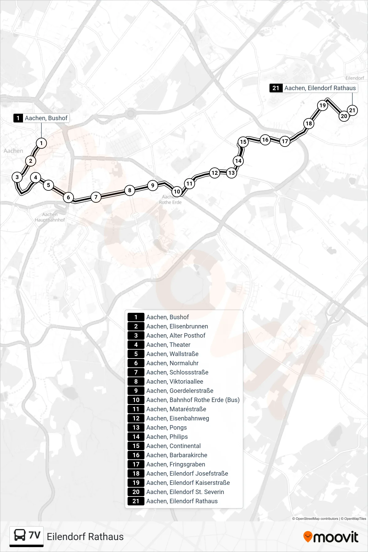 Linie 7V (Bus) Richtung Eilendorf Rathaus: Route und Haltestellen auf der Karte