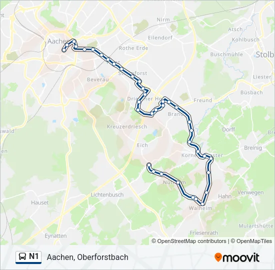 N1 Bus Line Map