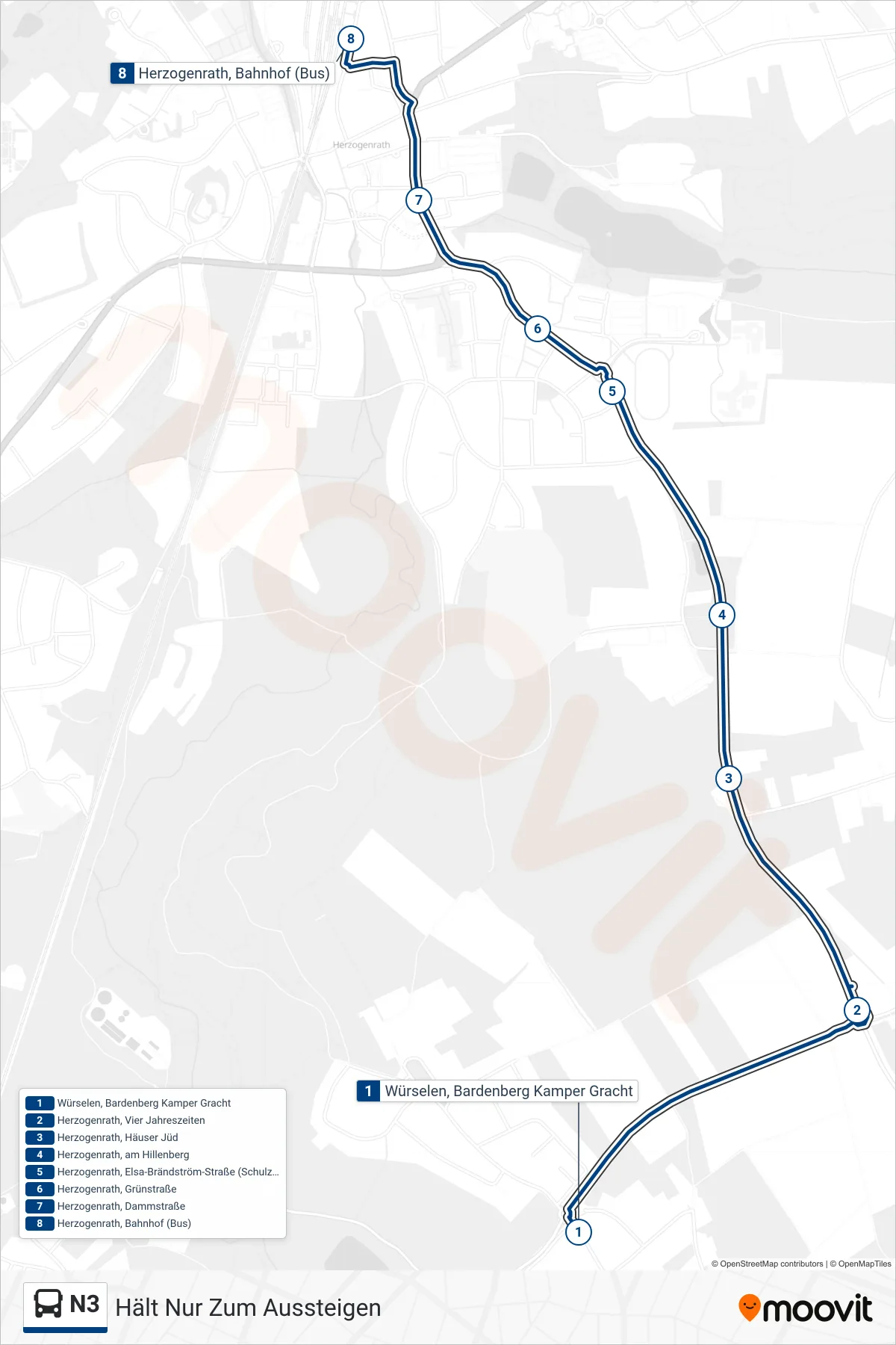 Linie N3 (Bus) Richtung Hält Nur Zum Aussteigen: Route und Haltestellen auf der Karte