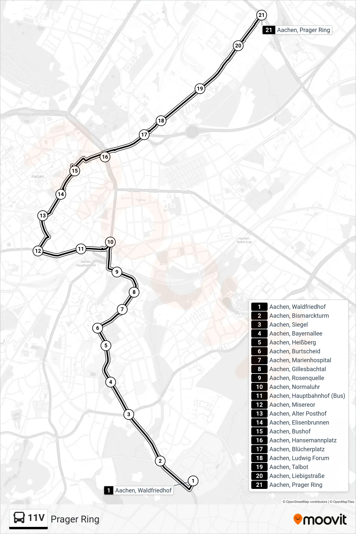 Linie 11V (Bus) Richtung Prager Ring: Route und Haltestellen auf der Karte