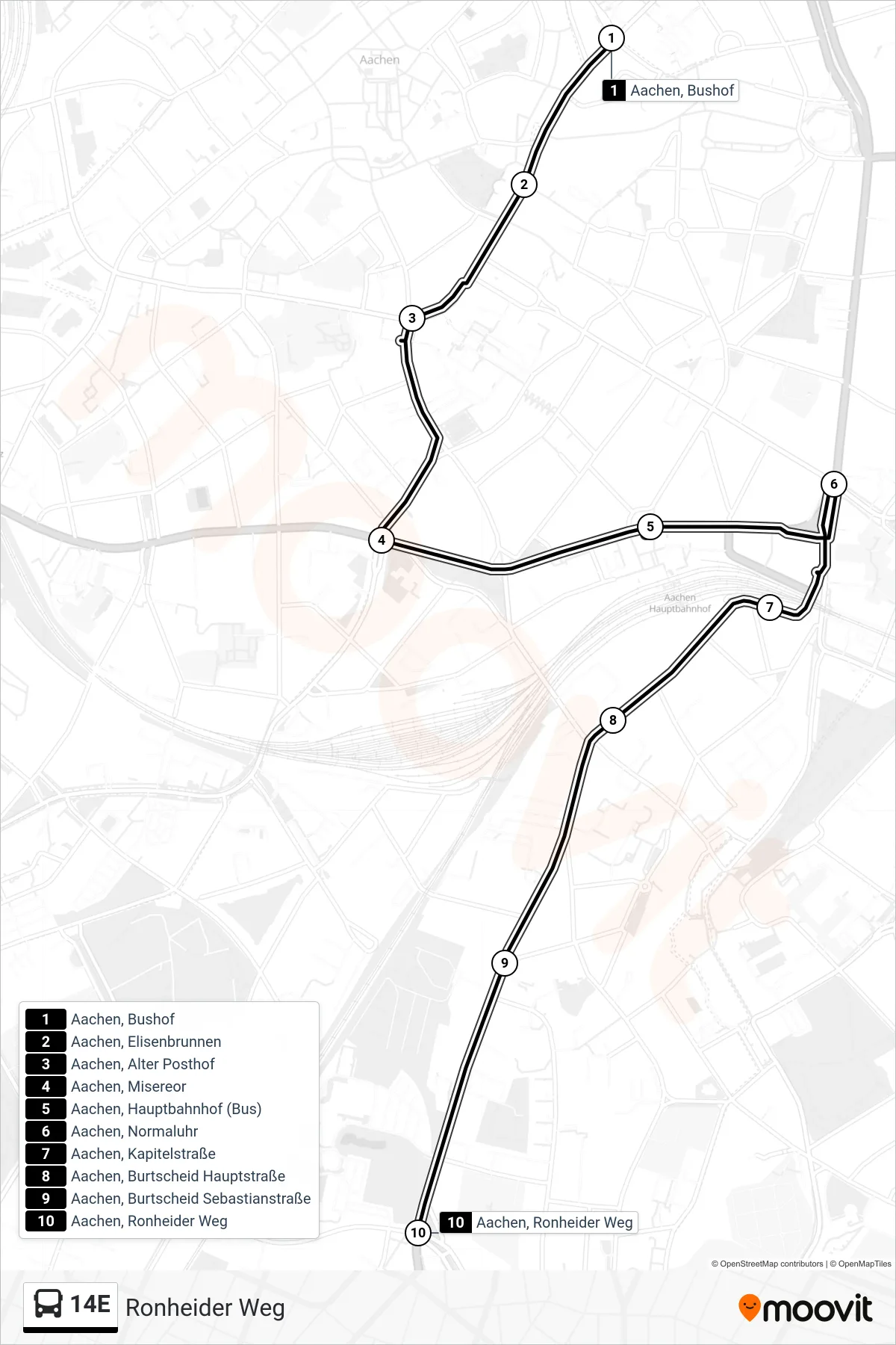 Linie 14E (Bus) Richtung Ronheider Weg: Route und Haltestellen auf der Karte