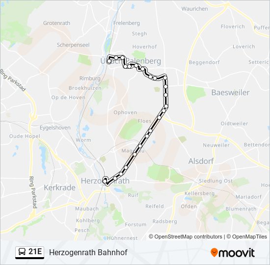 21E bus Line Map