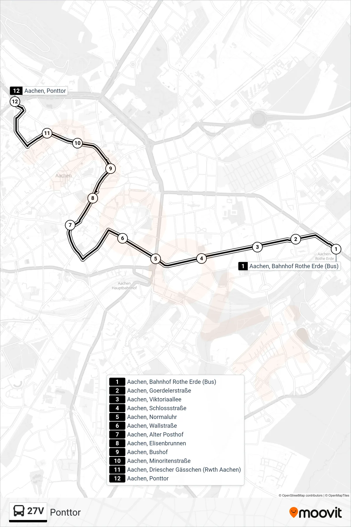 Linie 27V (Bus) Richtung Ponttor: Route und Haltestellen auf der Karte