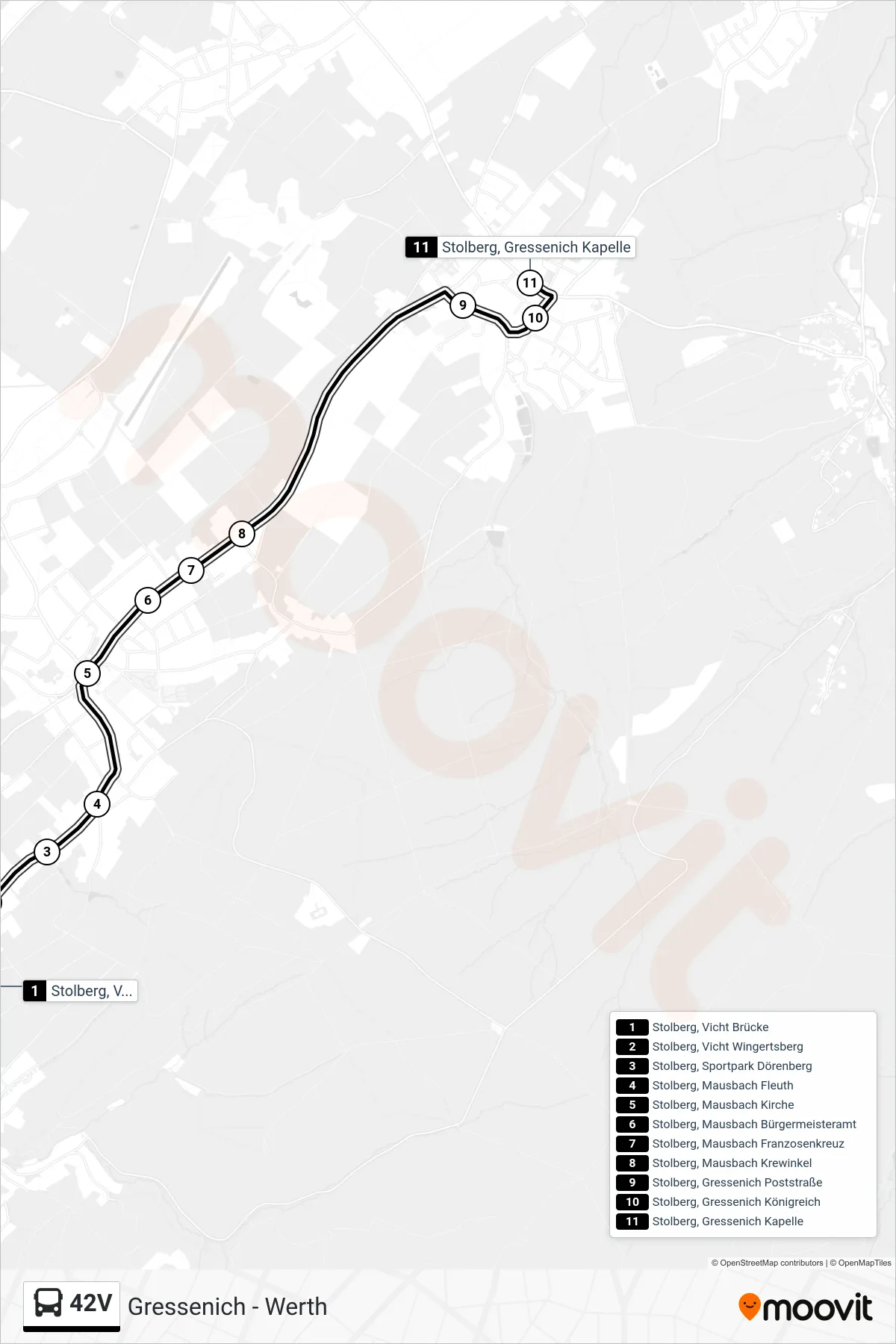 Linie 42V (Bus) Richtung Gressenich - Werth: Route und Haltestellen auf der Karte