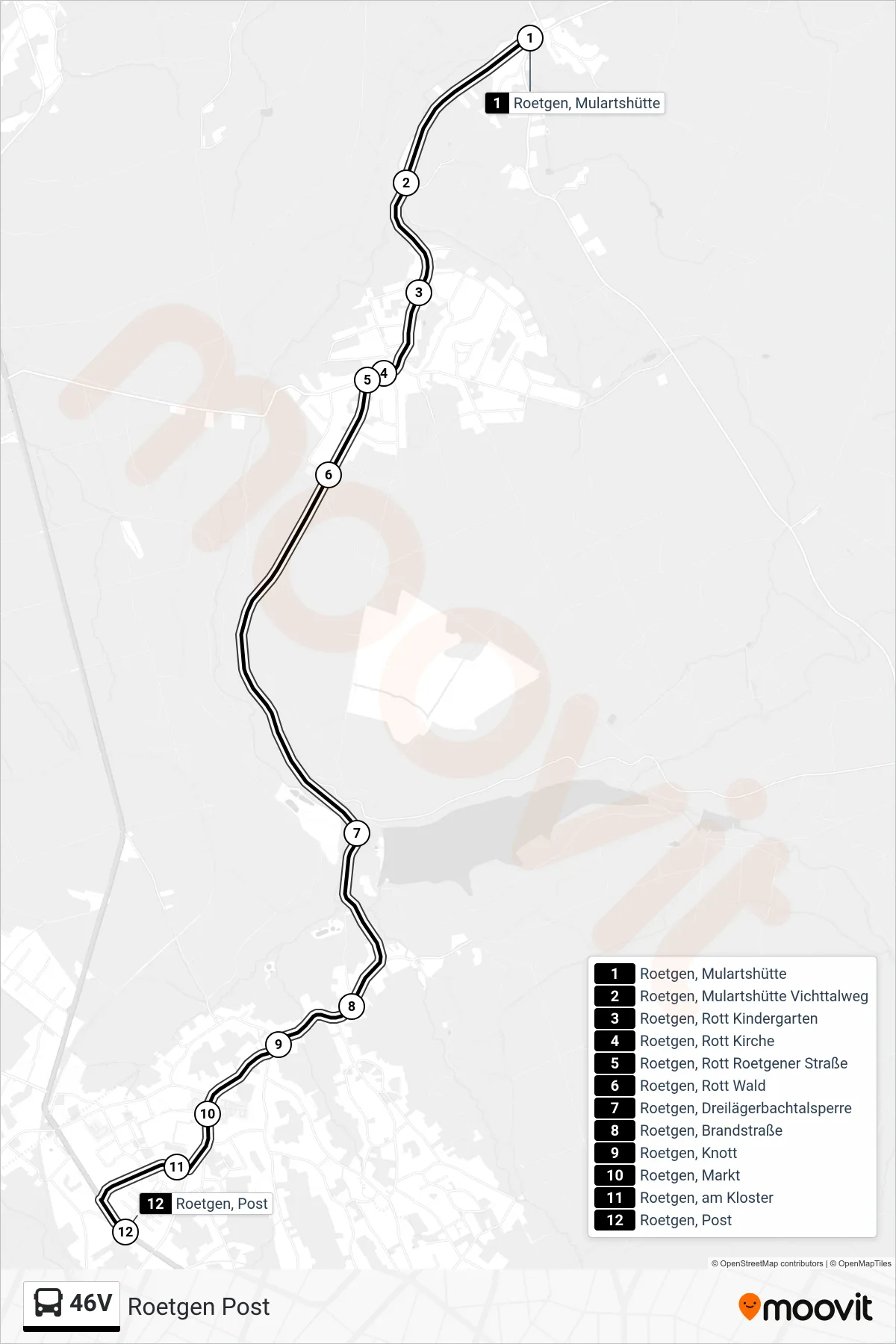 Linie 46V (Bus) Richtung Roetgen Post: Route und Haltestellen auf der Karte