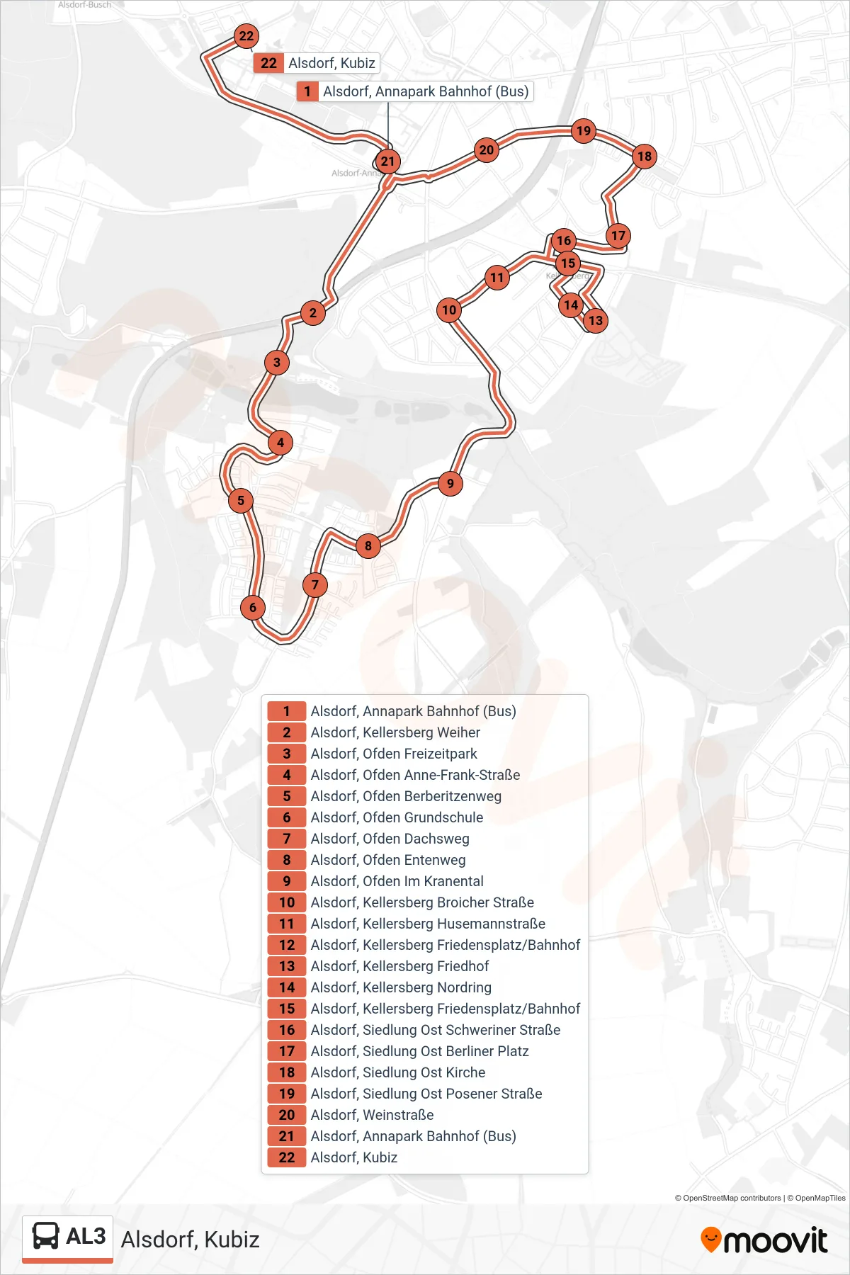 Linie AL3 (Bus) Richtung Alsdorf, Kubiz: Route und Haltestellen auf der Karte