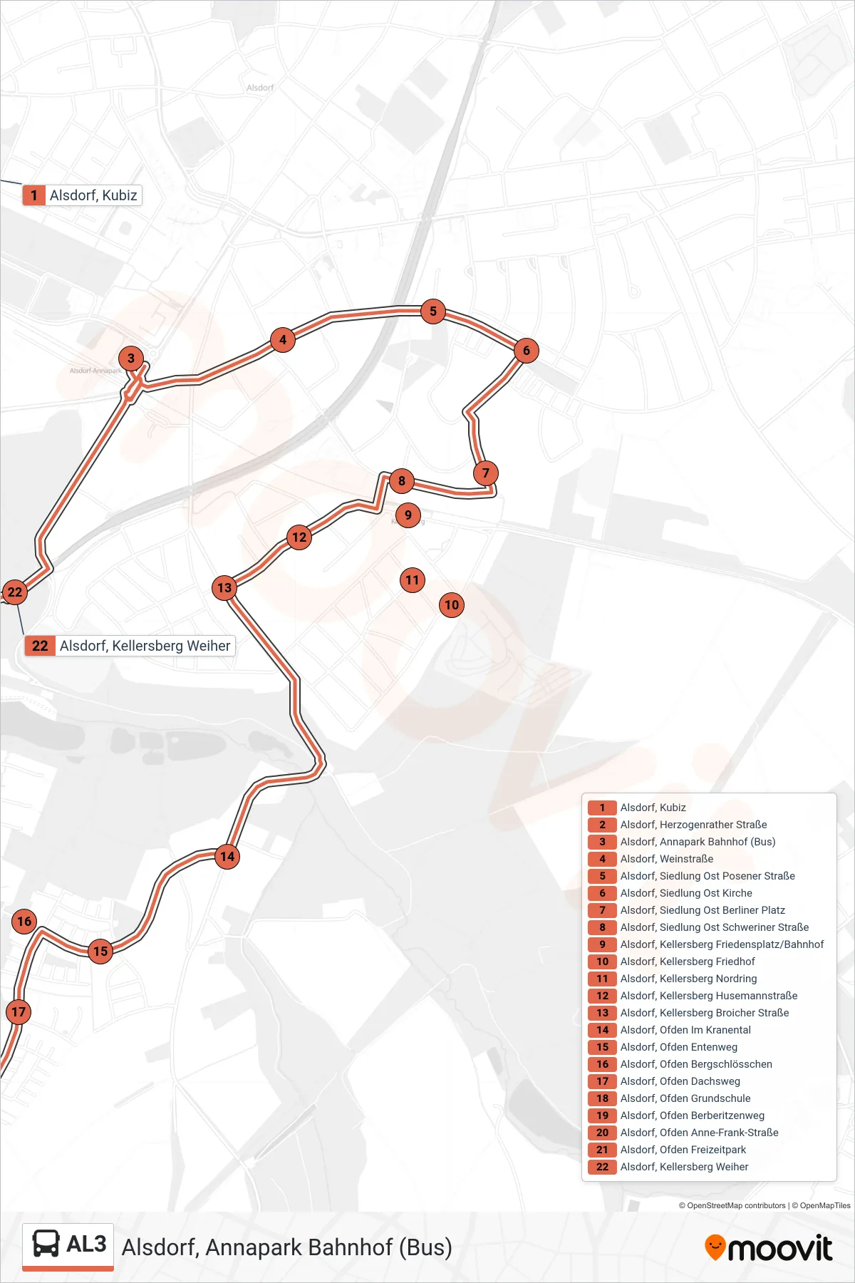 AL3 bus Line (Alsdorf, Annapark Bahnhof (Bus)) route and stops on a map