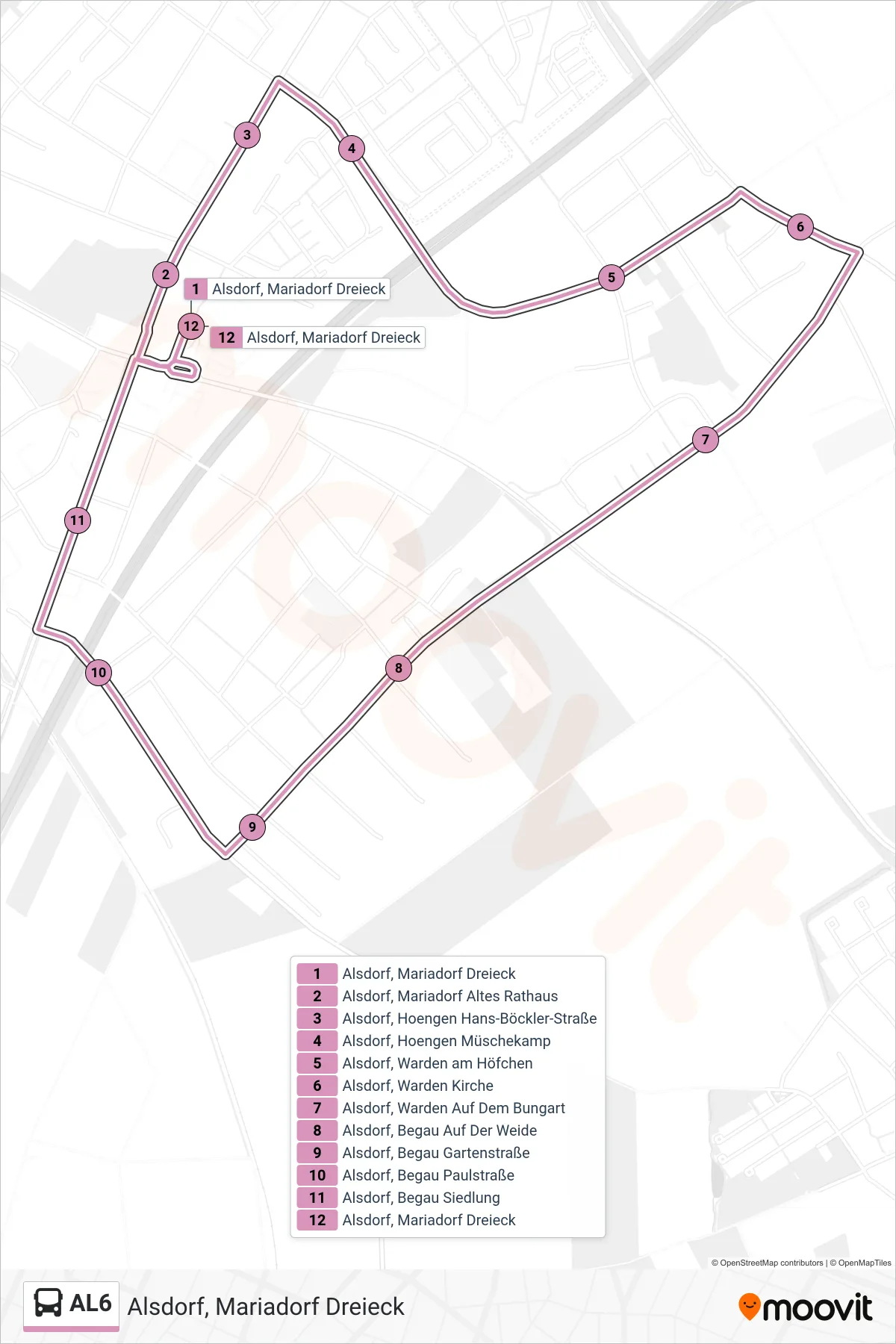 Linie AL6 (Bus) Richtung Alsdorf, Mariadorf Dreieck: Route und Haltestellen auf der Karte