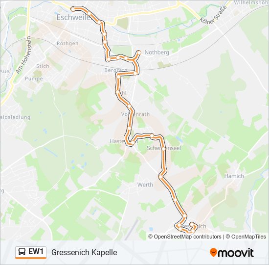 Автобус EW1: карта маршрута