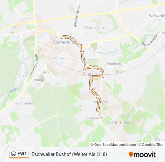 EW1 Bus Line Map