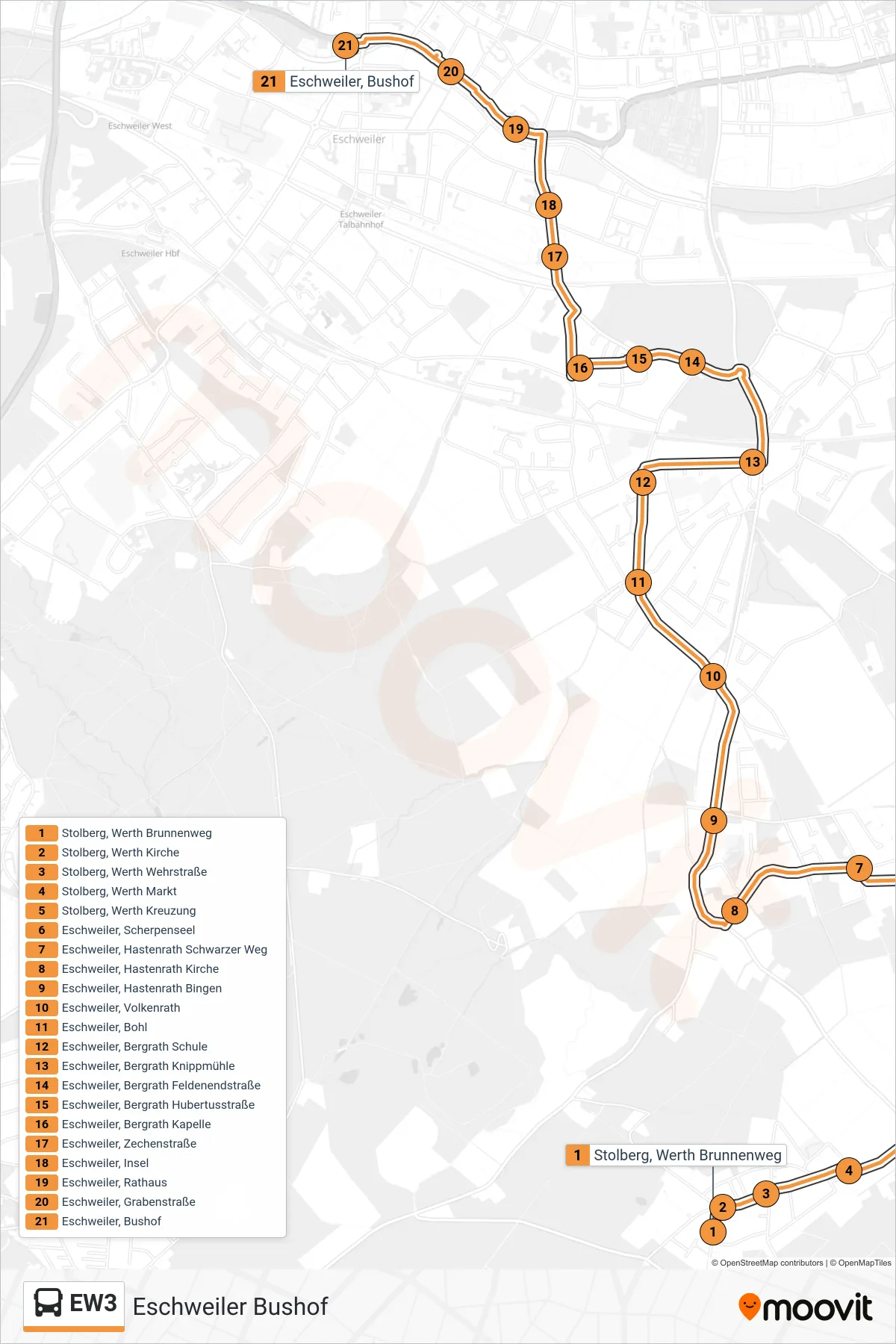 Linie EW3 (Bus) Richtung Eschweiler Bushof: Route und Haltestellen auf der Karte