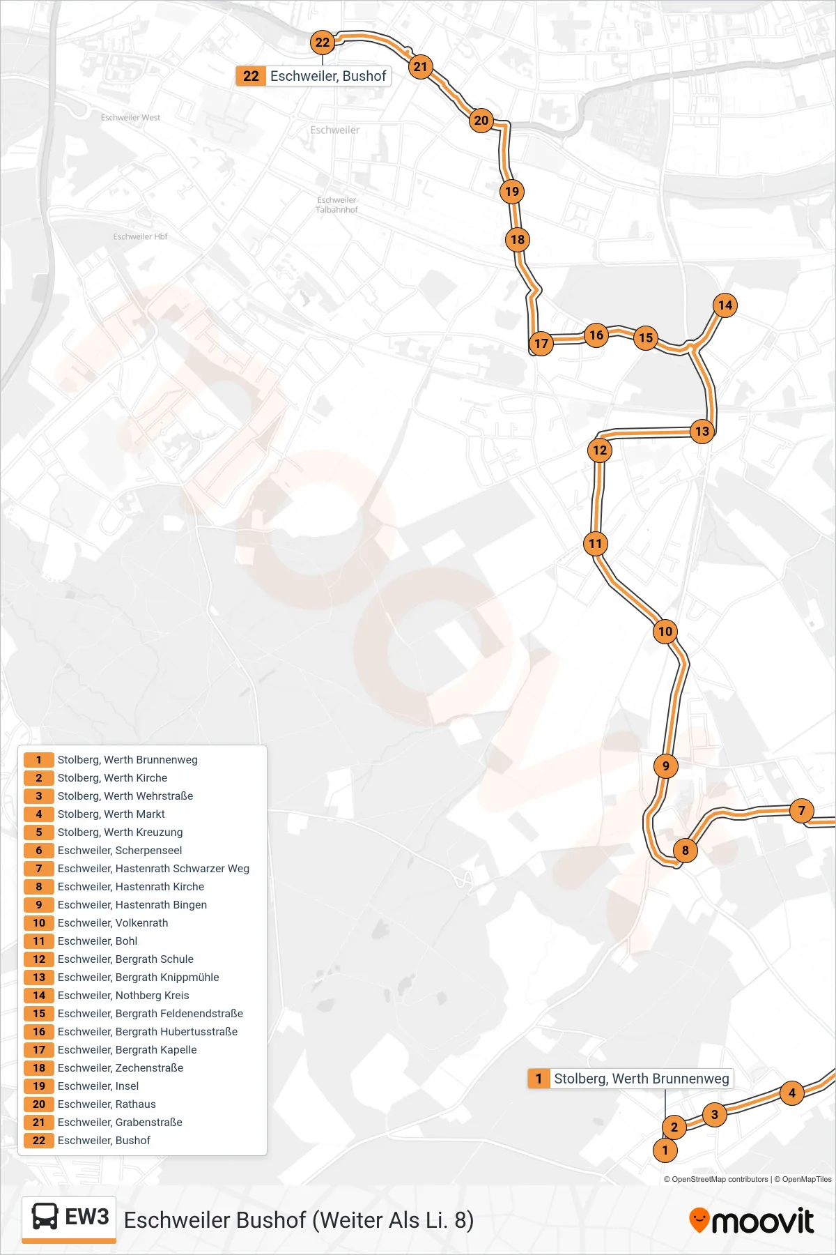 Linie EW3 (Bus) Richtung Eschweiler Bushof (Weiter Als Li. 8): Route und Haltestellen auf der Karte