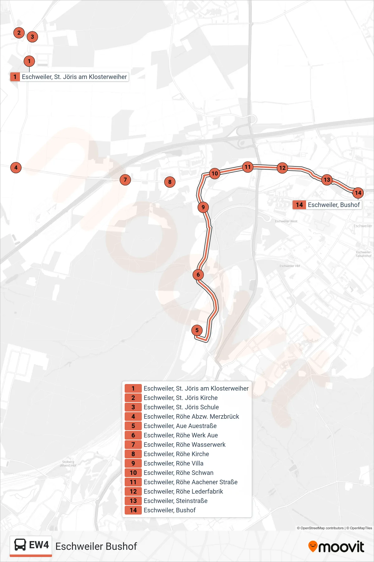 Linie EW4 (Bus) Richtung Eschweiler Bushof: Route und Haltestellen auf der Karte