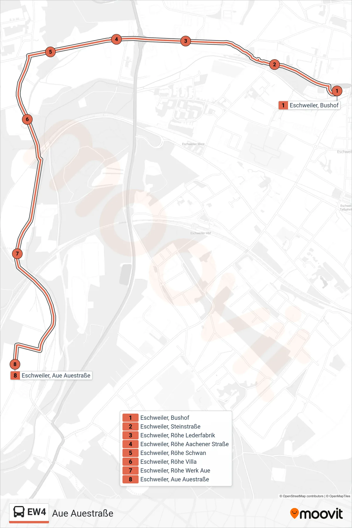 Linie EW4 (Bus) Richtung Aue Auestraße: Route und Haltestellen auf der Karte