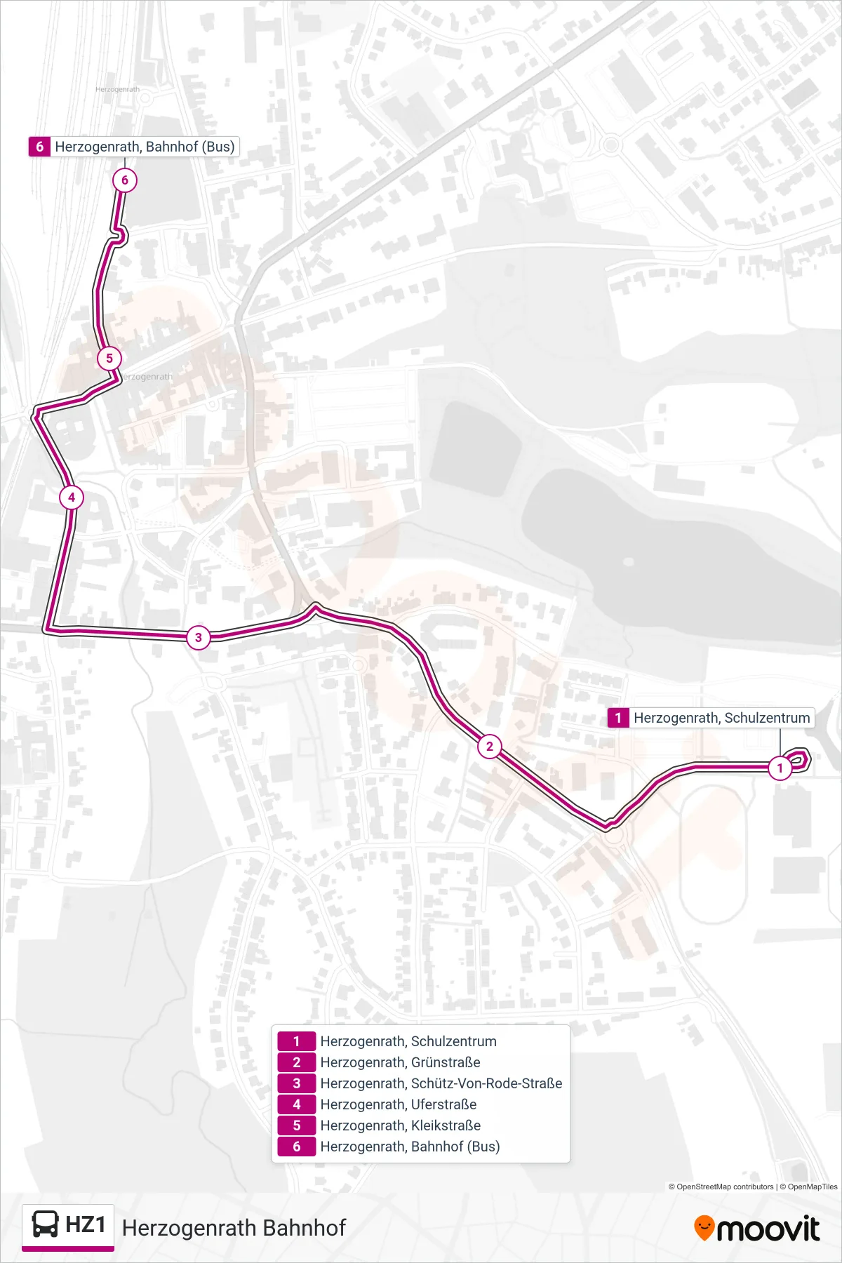 Linie HZ1 (Bus) Richtung Herzogenrath Bahnhof: Route und Haltestellen auf der Karte