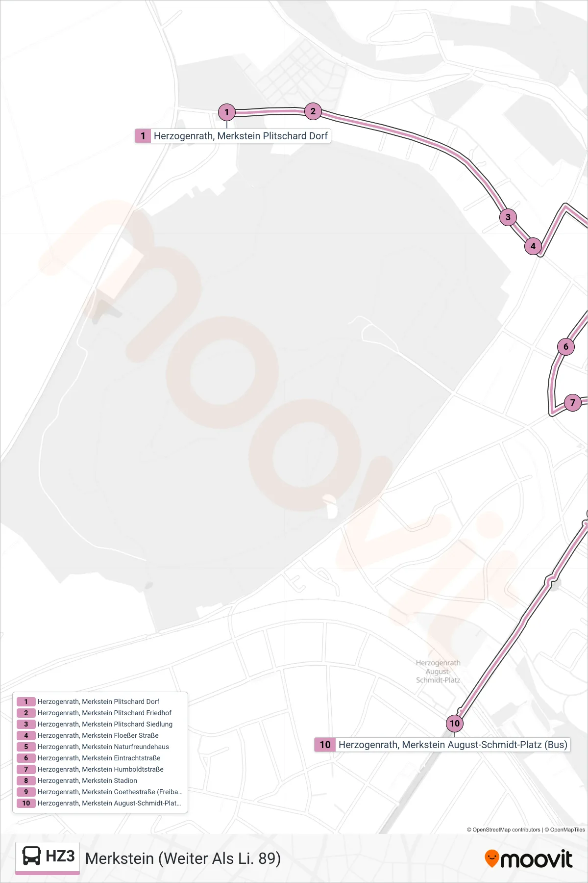 HZ3 bus Line (Merkstein (Weiter Als Li. 89)) route and stops on a map