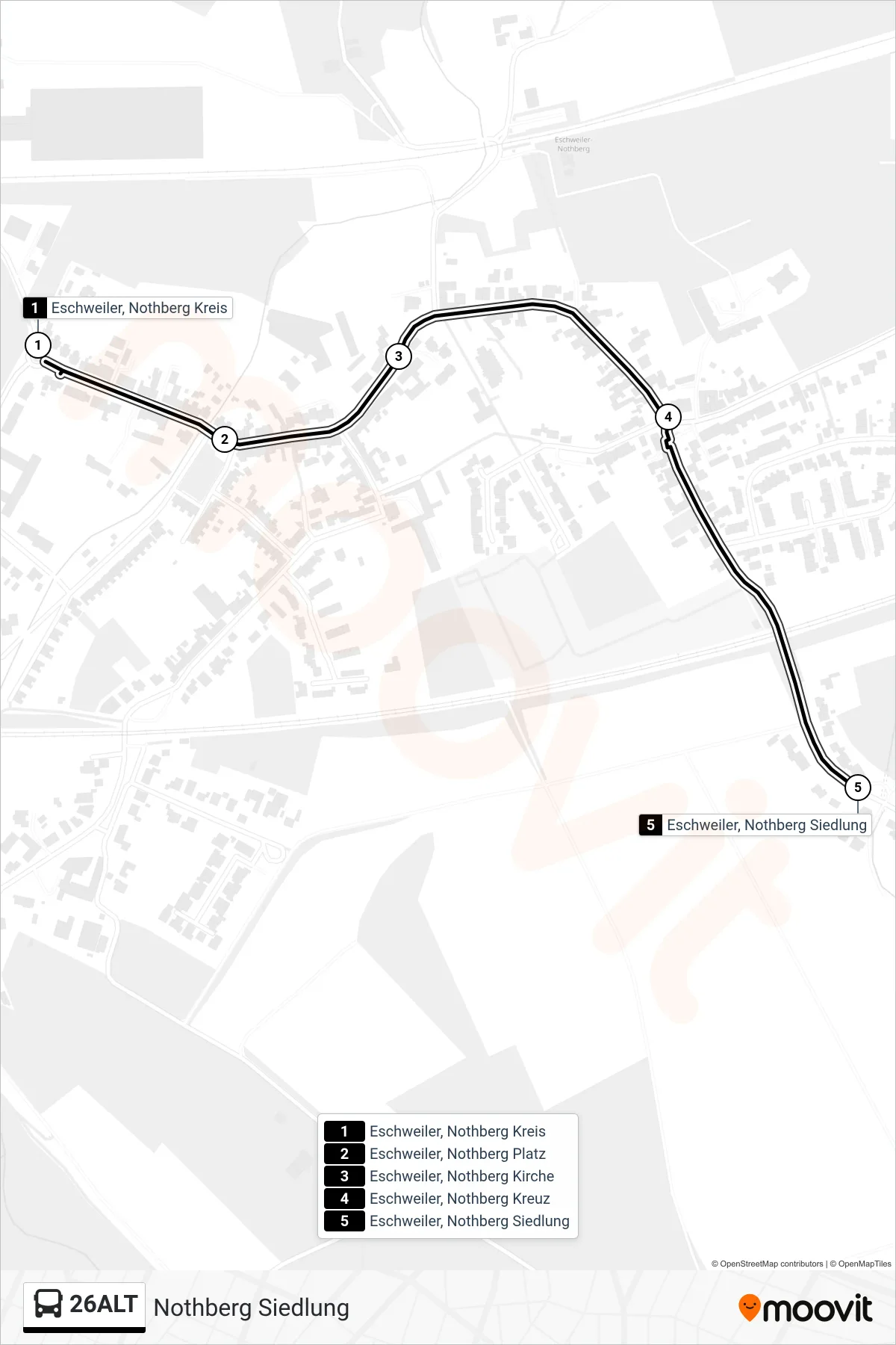 Linie 26ALT (Bus) Richtung Nothberg Siedlung: Route und Haltestellen auf der Karte