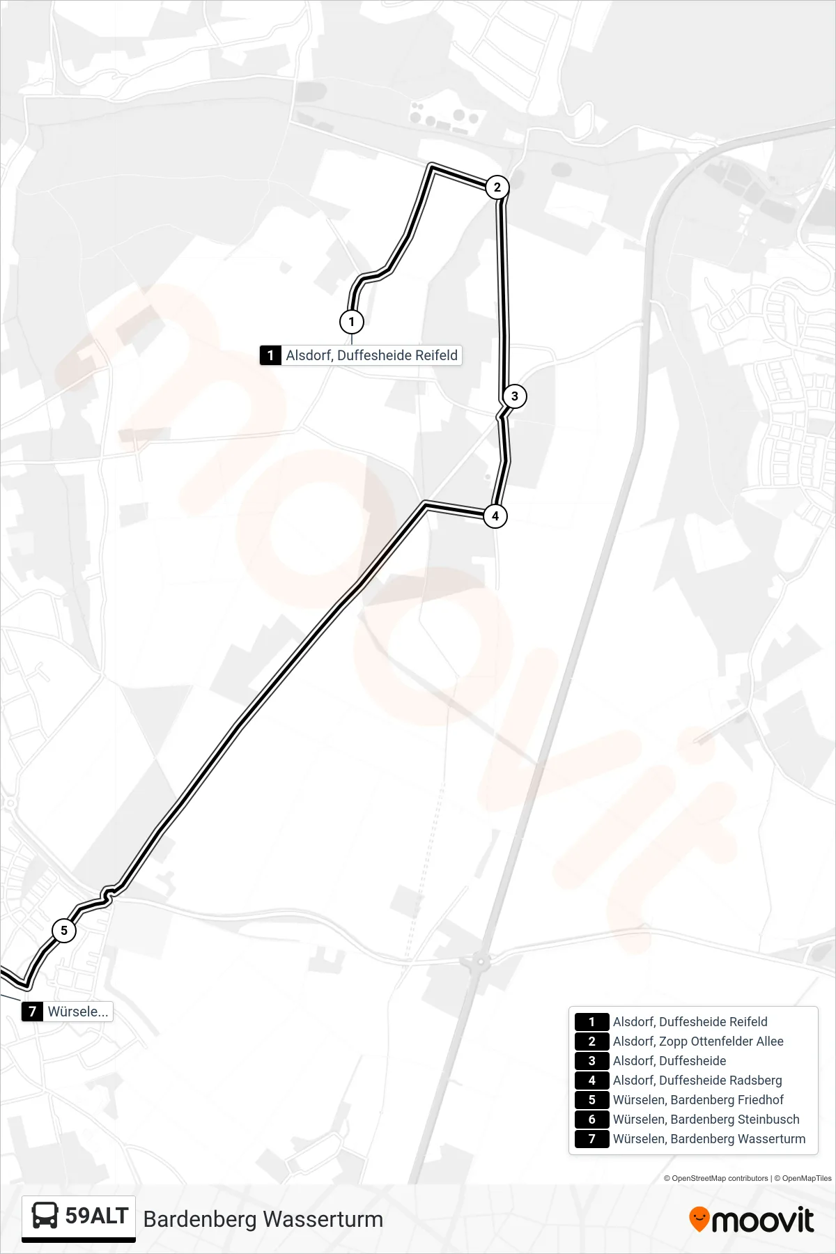 Linie 59ALT (Bus) Richtung Bardenberg Wasserturm: Route und Haltestellen auf der Karte
