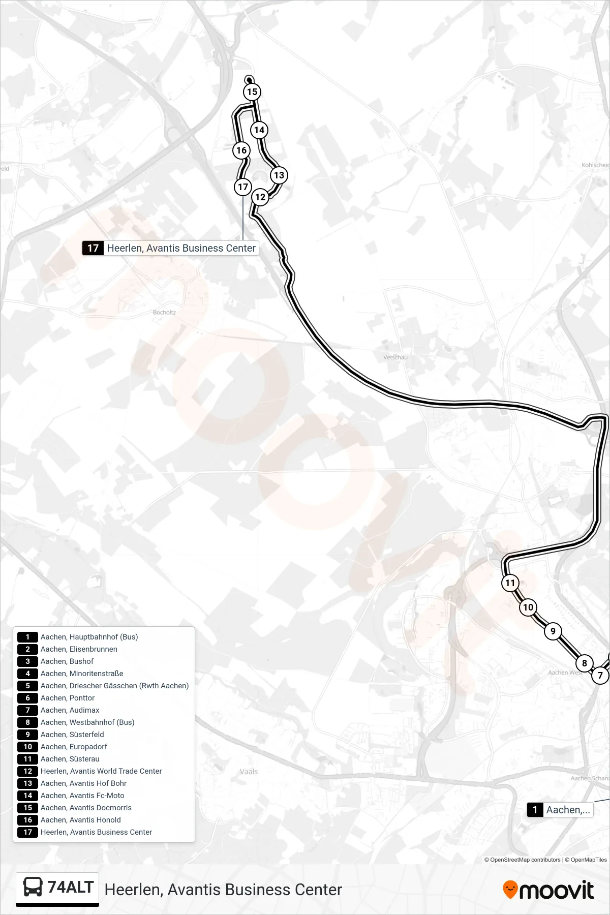 Linie 74ALT (Bus) Richtung Heerlen, Avantis Business Center: Route und Haltestellen auf der Karte