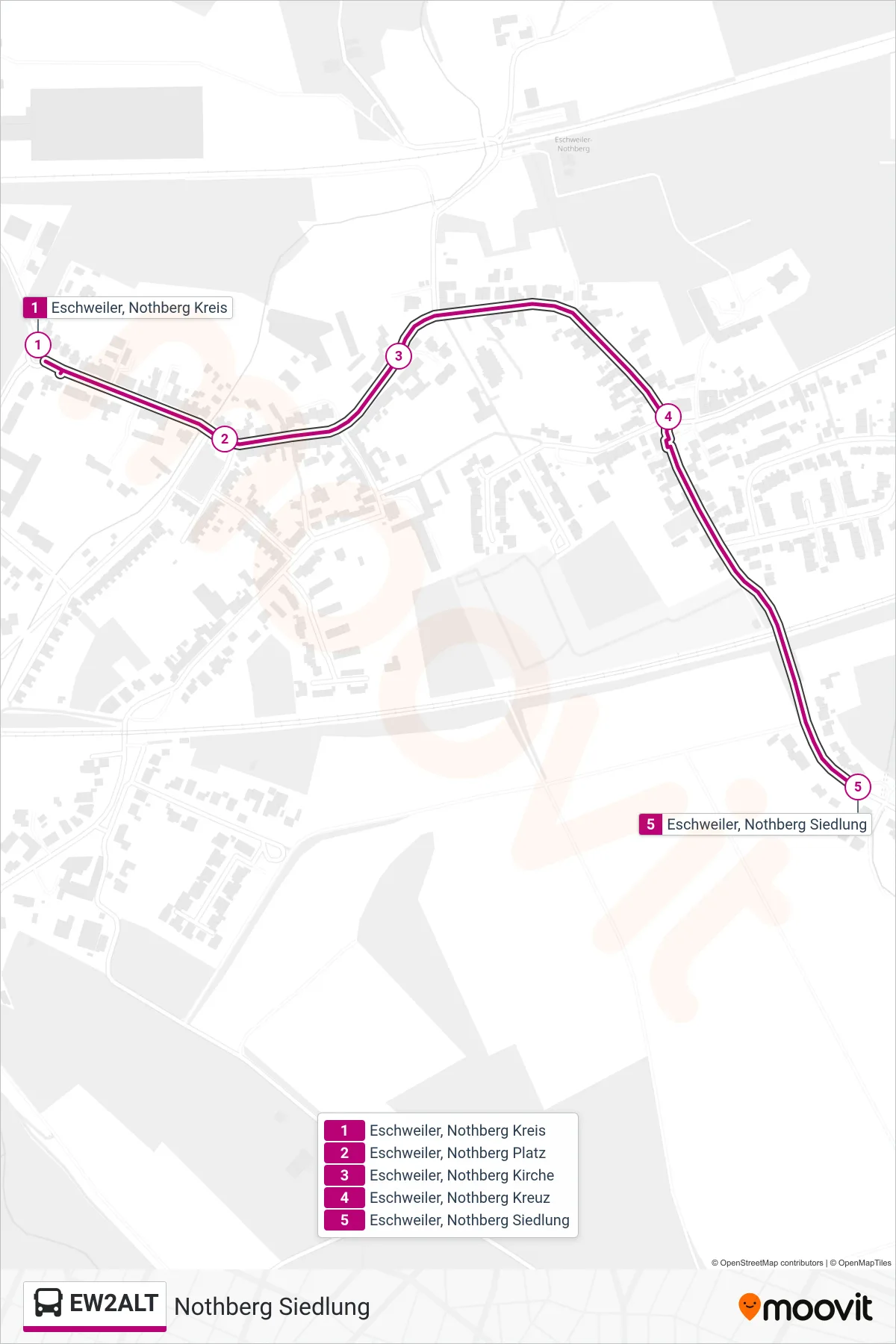 Linie EW2ALT (Bus) Richtung Nothberg Siedlung: Route und Haltestellen auf der Karte