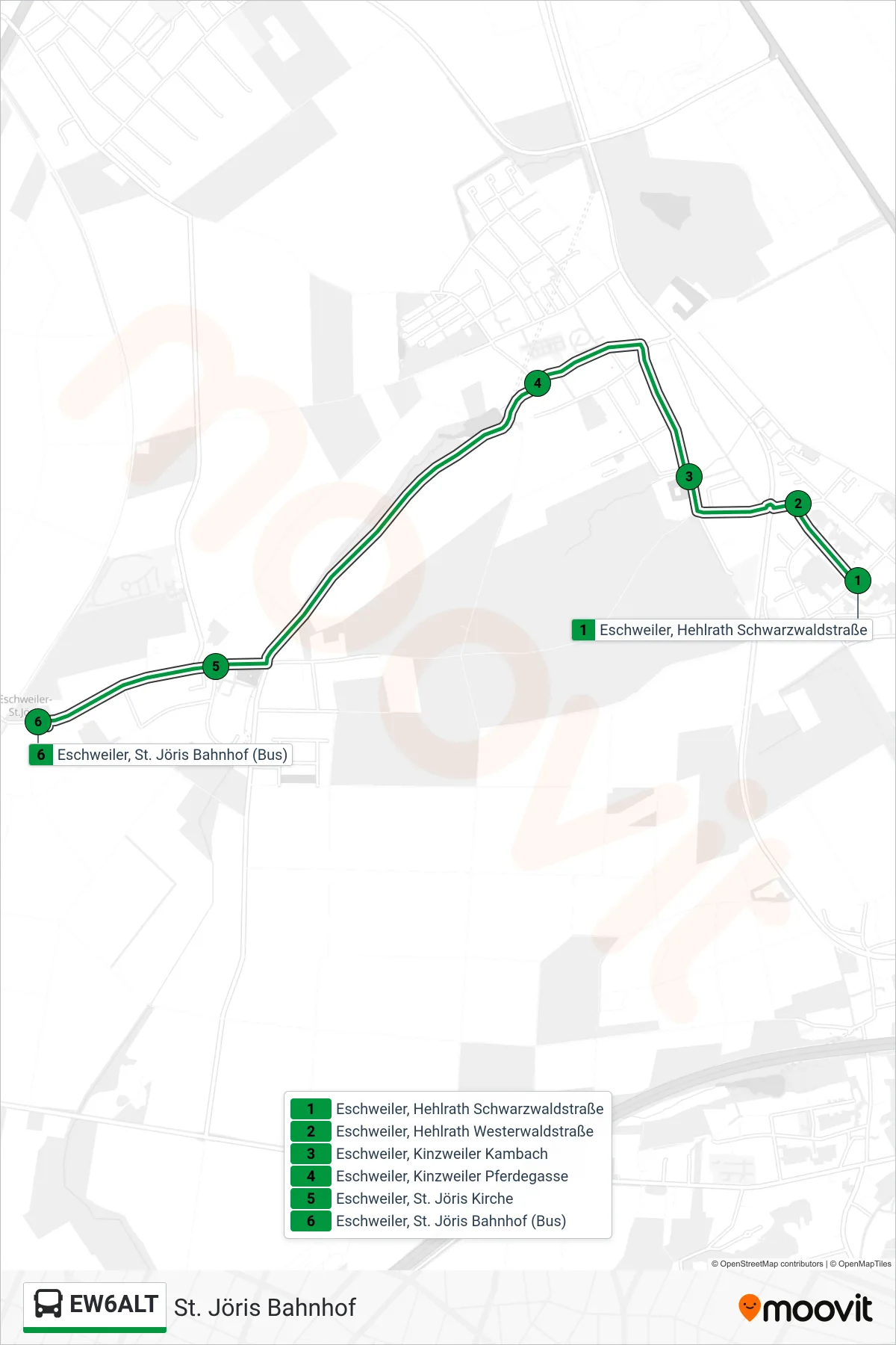 Linie EW6ALT (Bus) Richtung St. Jöris Bahnhof: Route und Haltestellen auf der Karte